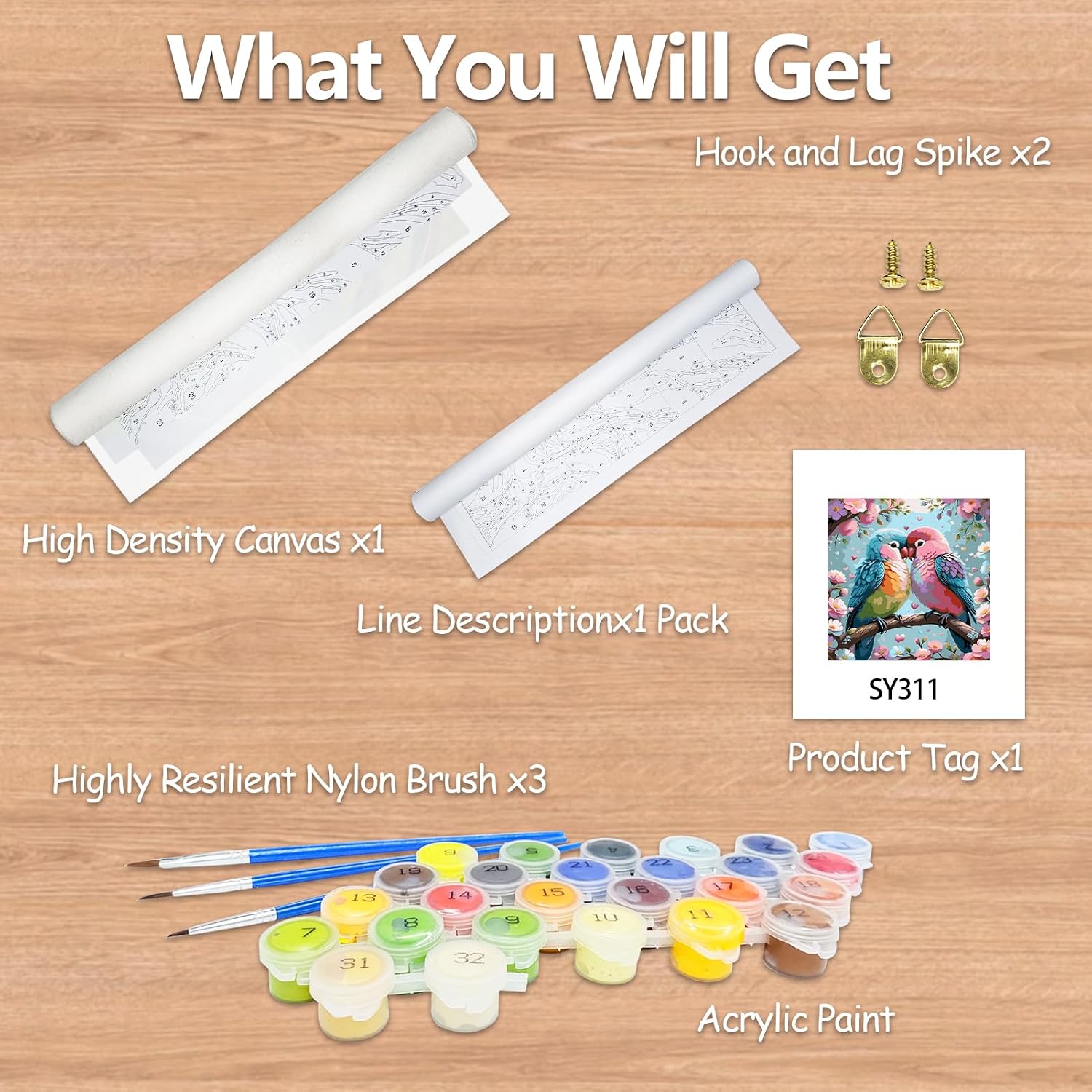 JATOK Paint by Numbers Kit for Adults Beginners, Couple Bird DIY Easy Acrylic Oil Painting by Numbers on Canvas, Paint-by-Numbers Drawing Kits for Gift Home Wall Decor Without Frame 16x16in