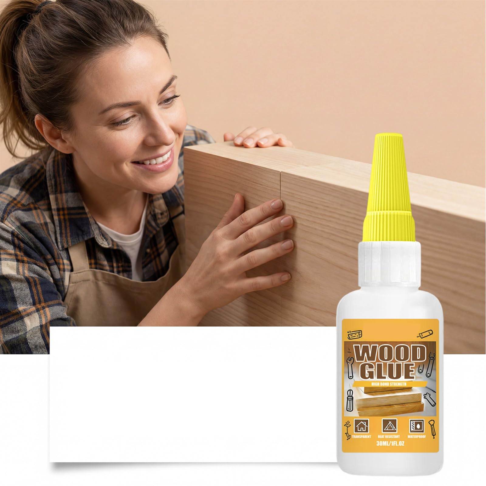 Colla for legno resistente da 30 ml, lega saldamente il legno, asciugatura rapida e presa iniziale, facile da usare, adesione di lunga durata(5PC)