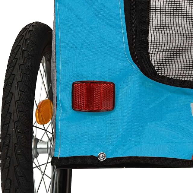 Foto 5 de 8 de vidaXL Remolque de Bicicleta Mascotas Hierro Tela Oxford Azul Gris