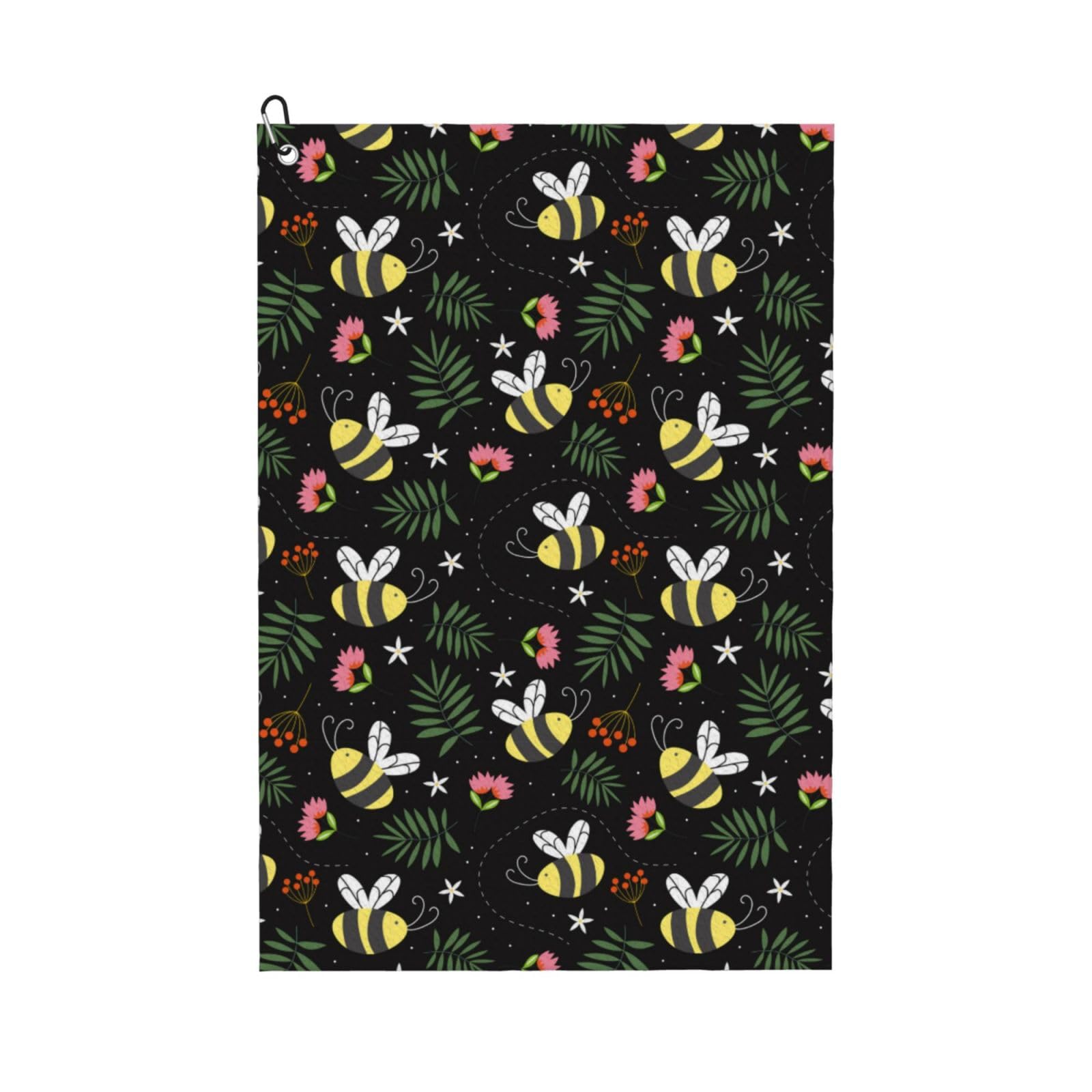 AOOEDM Bees Print Golf Towel with Carabiner Clip Absorbent Microfiber Golf Towel for Cleaning Golf Ball Club Putter Iron for Golf Bag Trolly Belt Loop 16" X 24"