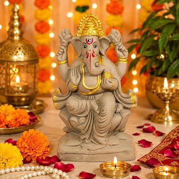 TIED RIBBONS Eco Friendly Ganesha Idol 6.5 Inch | Clay Ganpati Murti for Home Visarjan, Ganesh Chaturthi Decoration Items | Lord Ganesh Idol for Pooja Decor