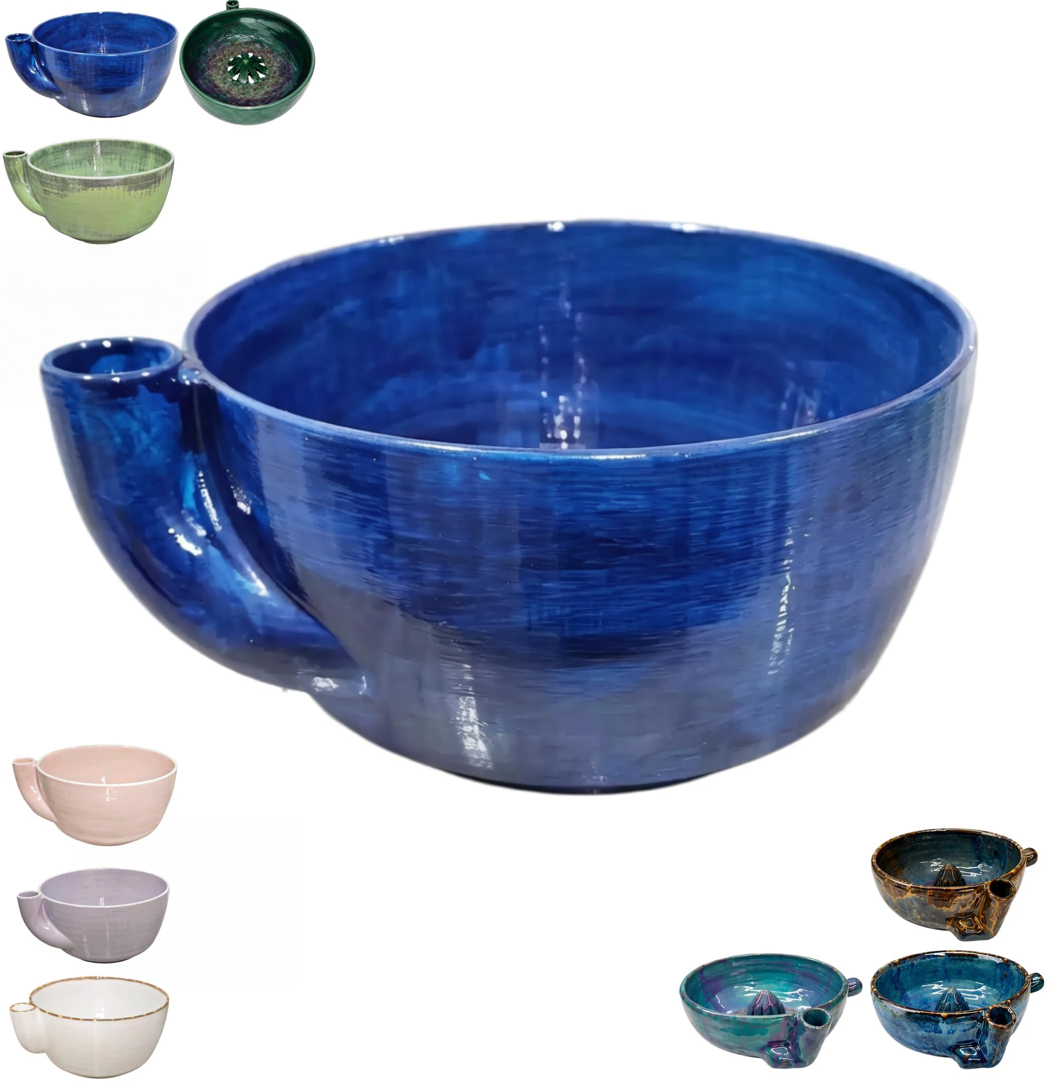 Ceramic Berry Washing Bowl with Centre Cone, 360° Cleaning Swirl Colander, Quick Rinse Washer for Berries Serving, Vegetables (Blue)