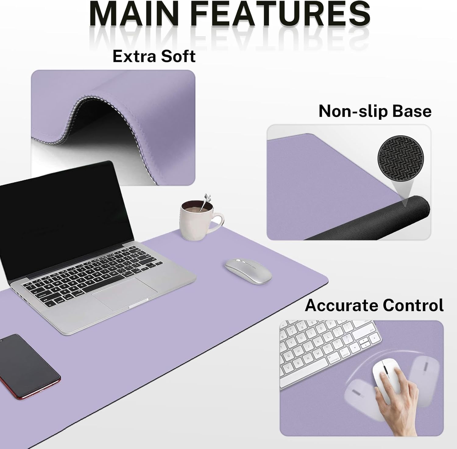 Britimes Purple Keyboard Mouse Pad Set 4 in1 Large Mousepad+Keyboard Wrist Rest+Mouse Wrist Rest+Coaster Ergonomic Design for Home Office Computer 35.4x15.7Inches