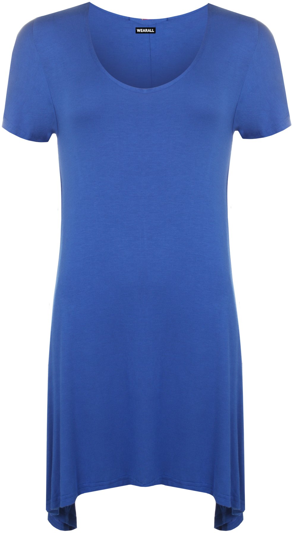 Wearall Women's Blue New Dipped Hem Uneven Plain Short Sleeve Stretch T-Shirt Top 26/28
