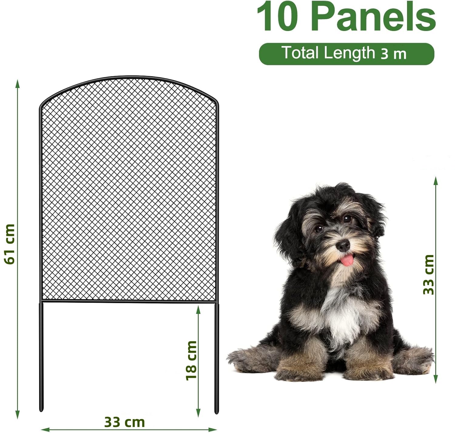 LIANTRAL Recinzione decorativa da giardino a rete, 10 pannelli, barriera per animali, barriera per cani, per esterni, per cortile, in filo metallico antiruggine, per piccoli animali conigli, 61 cm