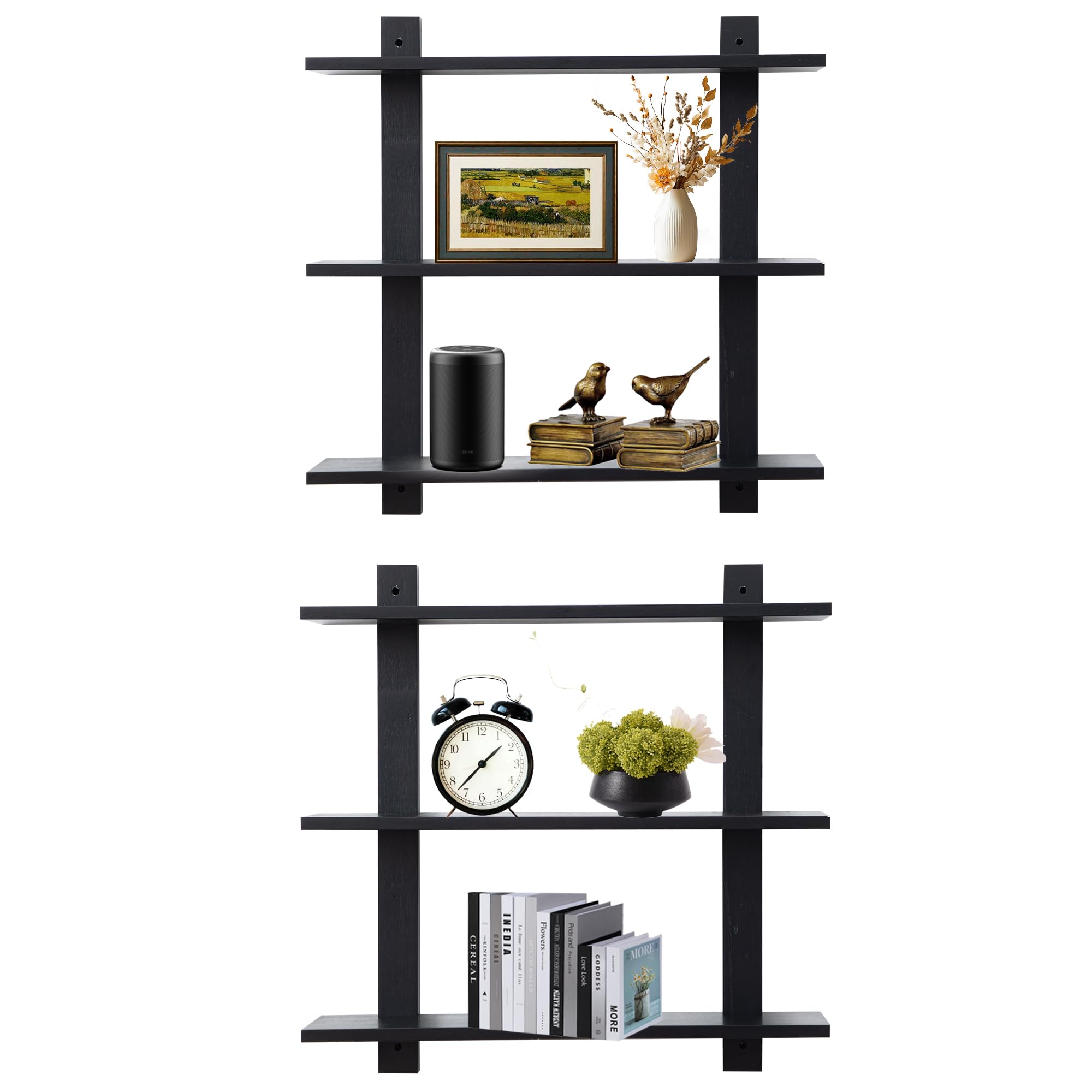 3 Tier Floating Shelves,Long Wall Shelf,Over The Toilet Shelves Bathroom Hanging Display Storage Rustic for Living Room Bedroom Kitchen Office Coffee
