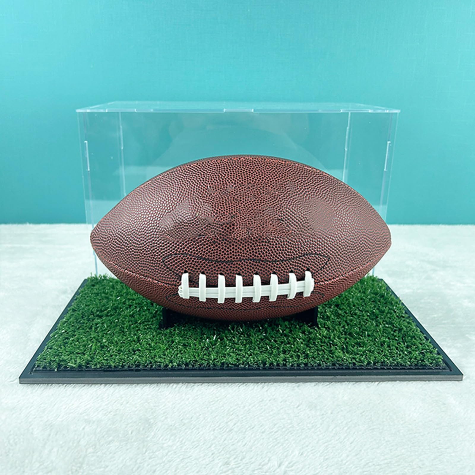 Baoblaze Vitrina de fútbol, escaparate de fútbol, soporte de rugby, coleccionables, caja de almacenamiento de fútbol, soporte para recuerdos, con hierba