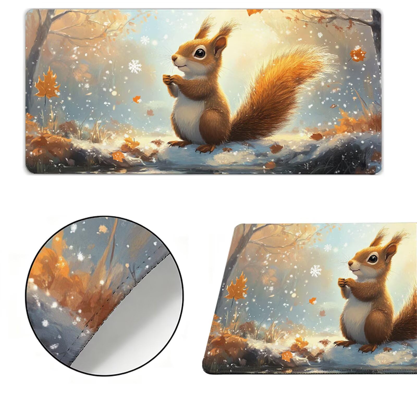 Podkładka pod mysz XXL 1200x600x3mm wiewiórka podkładka pod mysz podkładka pod mysz jesień poprawia precyzję i szybkość, wodoodporne antypoślizgowe, szyte krawędzie, akcesoria do gier, komputer