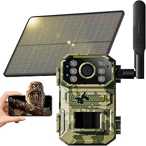 4G LTE 4k cellular trail camera, real-time streaming trail camera, solar camera ip66 waterproof, 0.05s triggered motion activation hunting camera,130 degree wide angle,64GB SD card & built-in SIM card asin的图片