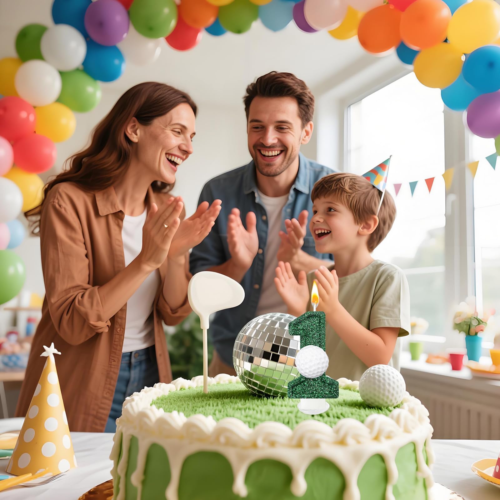 Bougies en forme de chiffre vert pour décoration de gâteau d'anniversaire sportive, fournitures de fête d'anniversaire (numéro 1)