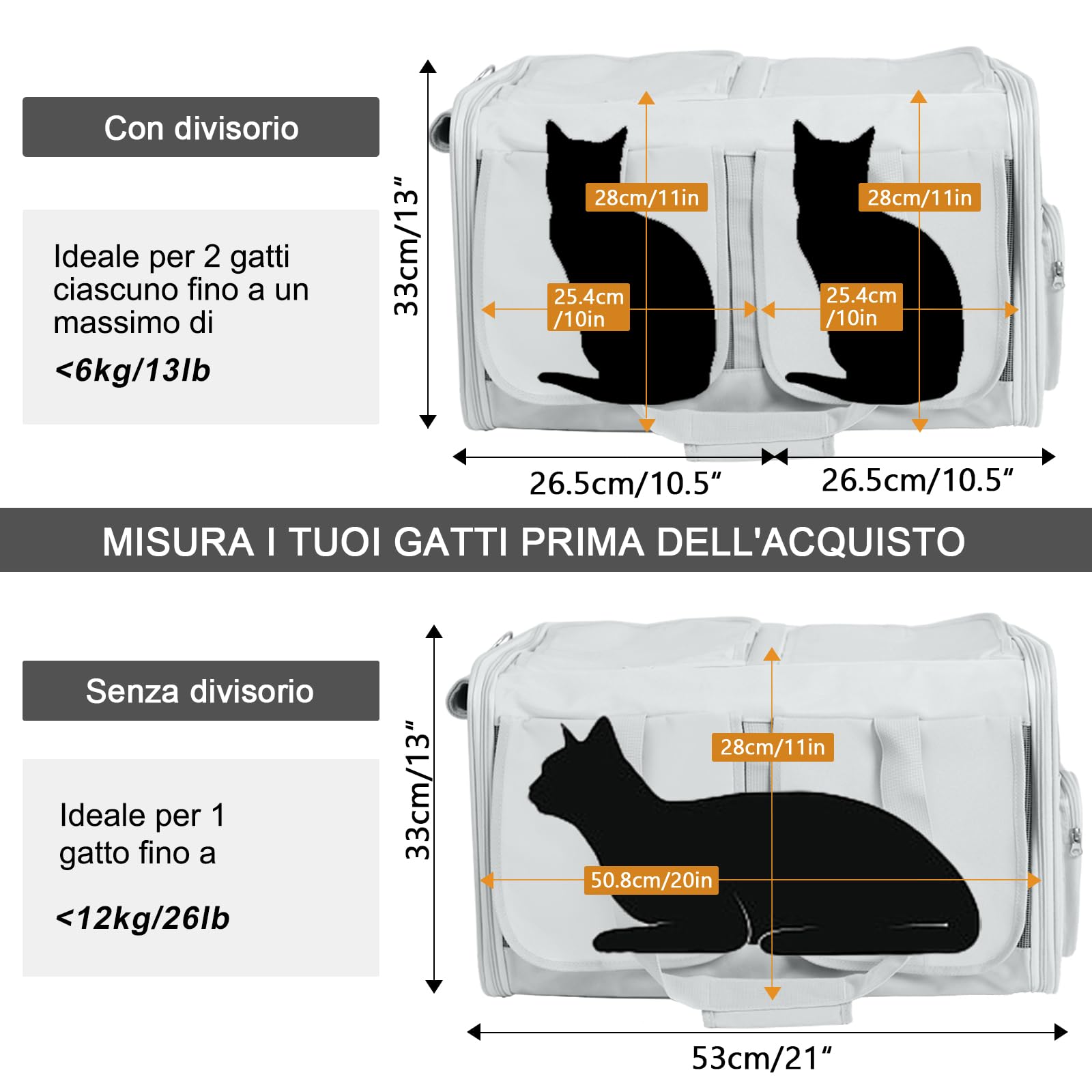 BEAUTYMONKEY.K Trasportino Doppio per 2 Gatti con Ruote – 2-in-1 Grande Trasportino Trolley per Due Gatti, Tessuto Traspirante e Antigraffio – Ideale per Viaggi in Auto,Veterinario (53Lx44Bx33H cm)