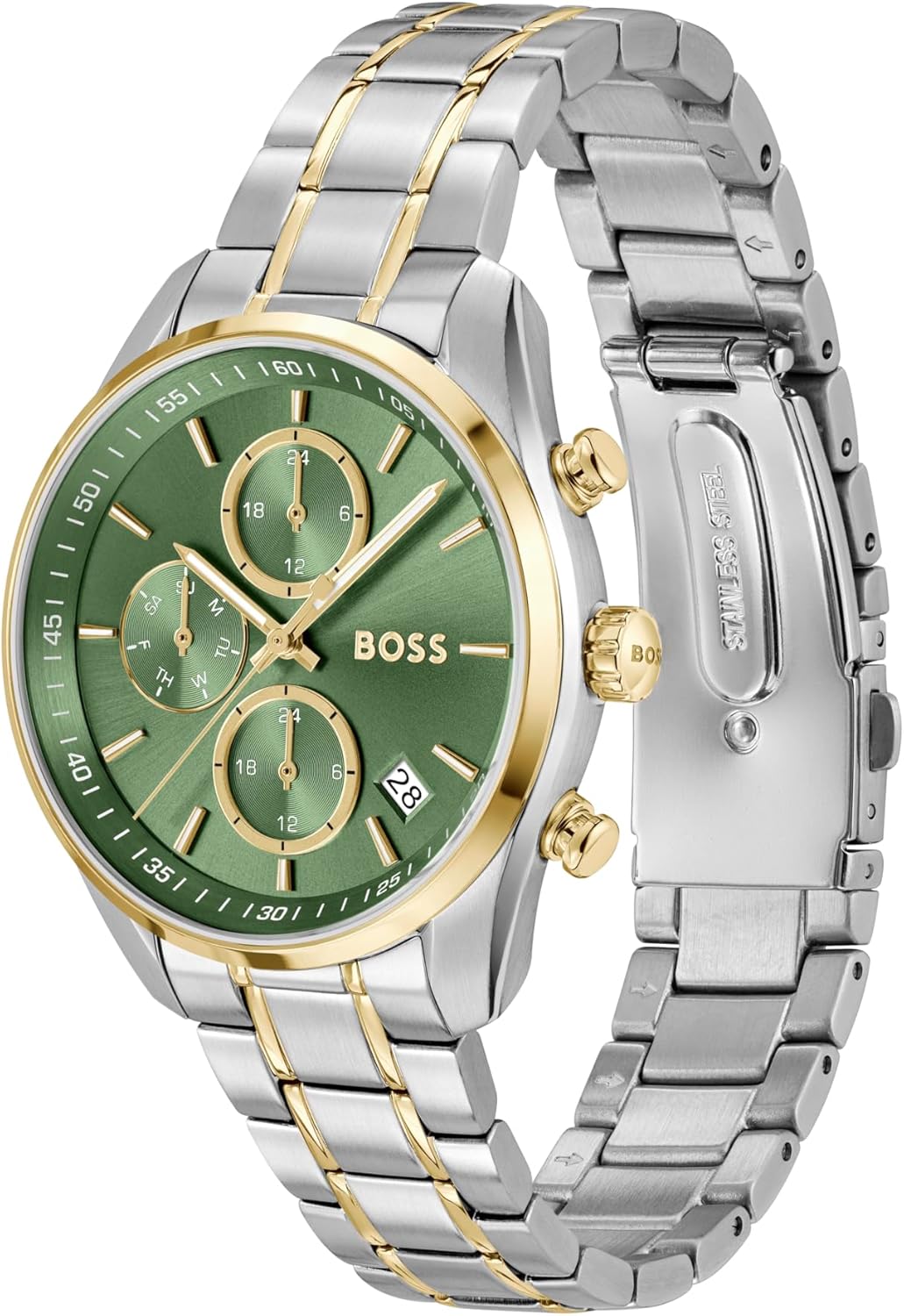 BOSS Grand Tour Women's 3H Quartz Chronograph Watch, Stainless Steel, 3ATM/30m Water Resistant - Stylish, Elegant Timepiece - Gift for Her, 38mm Silver-Green image 3 of 8 B0D9C85FBM
