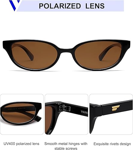 Miniatura 4 de VANLINKER Gafas de sol polarizadas semiovaladas retro para mujeres y hombres, estilo de los años 90, estilo vintage y estrecho, marco rectangular