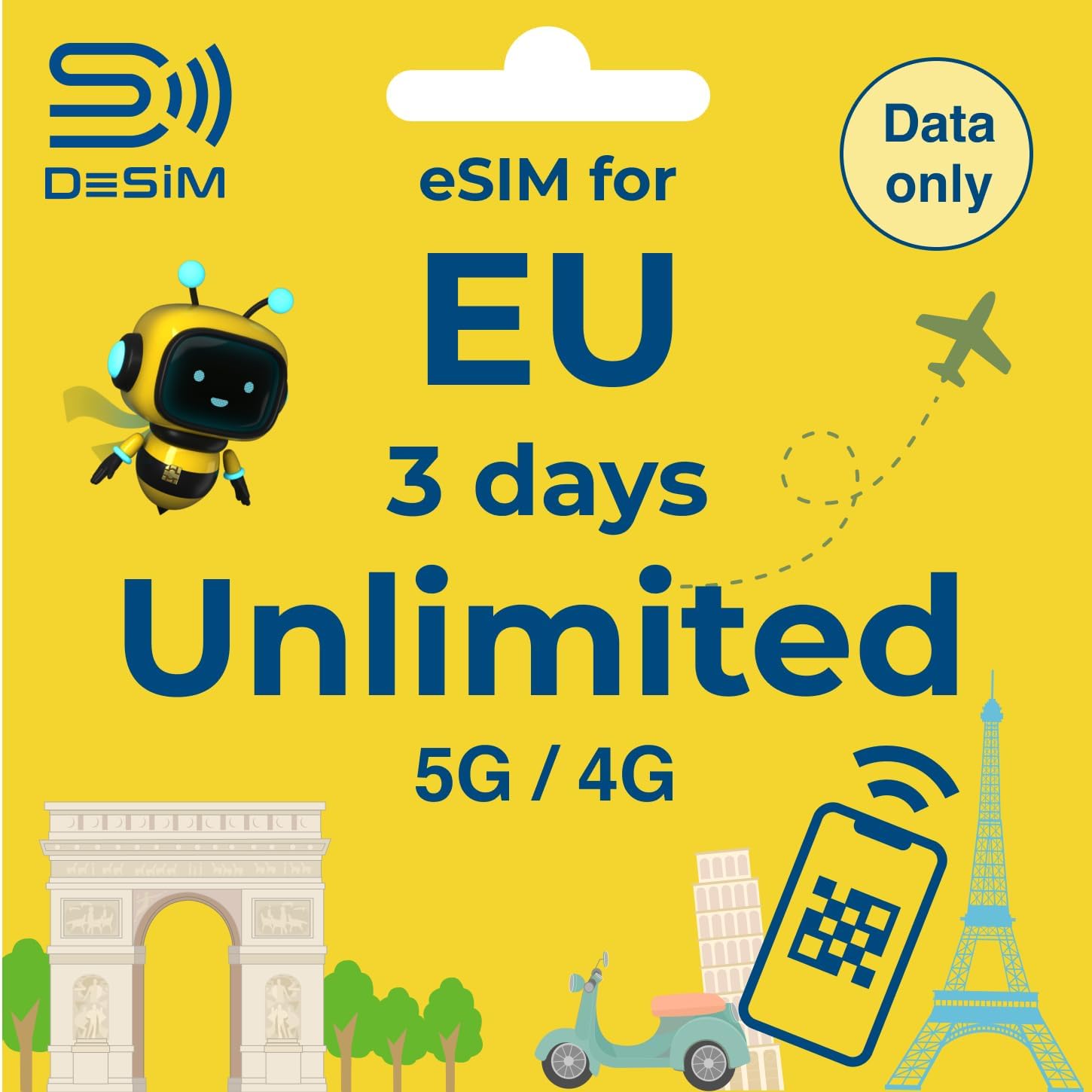 Europe eSIM 30 Days Unlimited | Data ONLY | High-Speed Unlimited Data（30Days） Use in France, UK, Italy &37Countries, QR Cord Easy Activation, Tethering, No Voice/SMS,for Europe Travel
