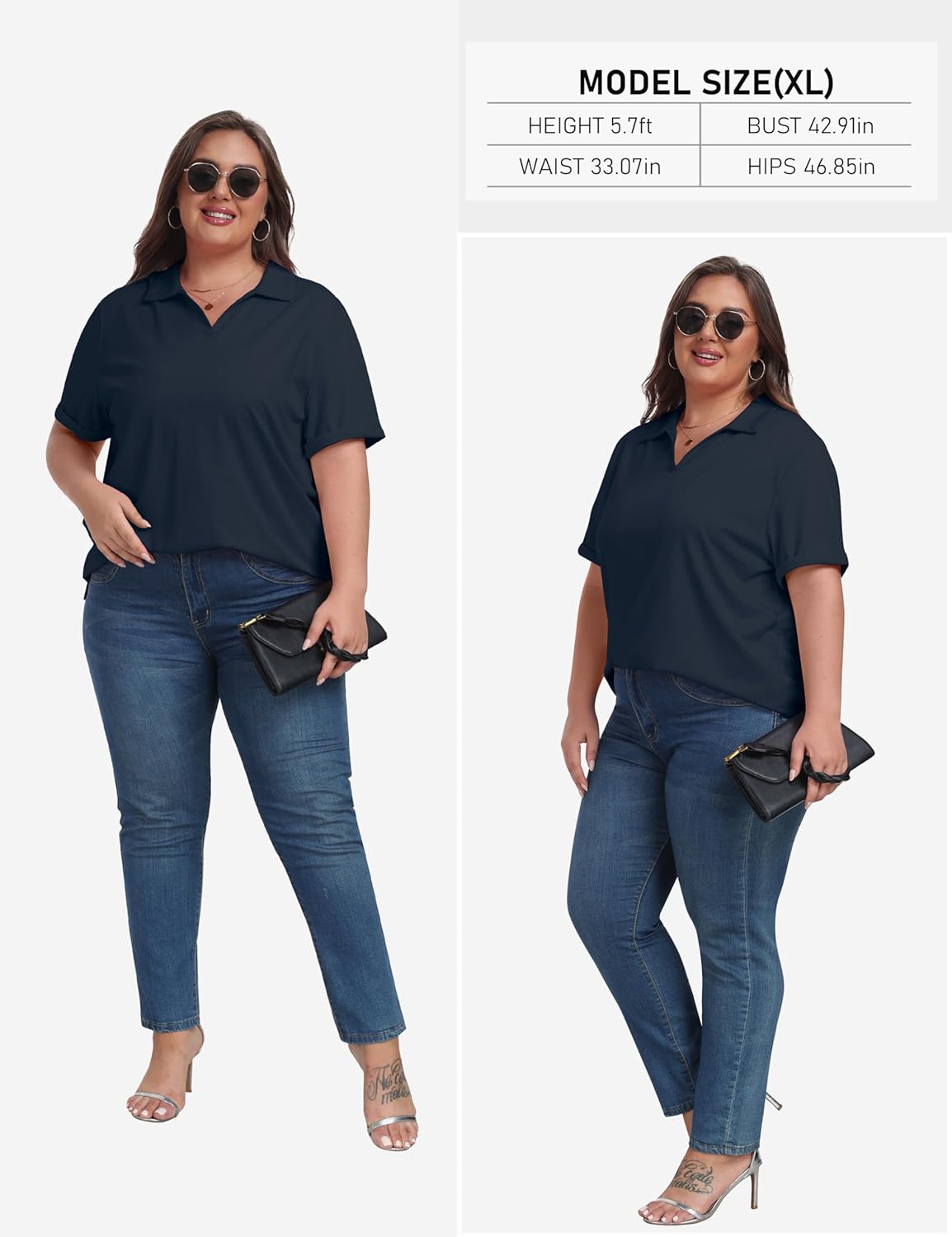 MoFiz Women's Plus Size Golf Polo Shirts Loose Fit Short Sleeve V-Neck Tennis Workouts Tops, XL-5XL - Image 6