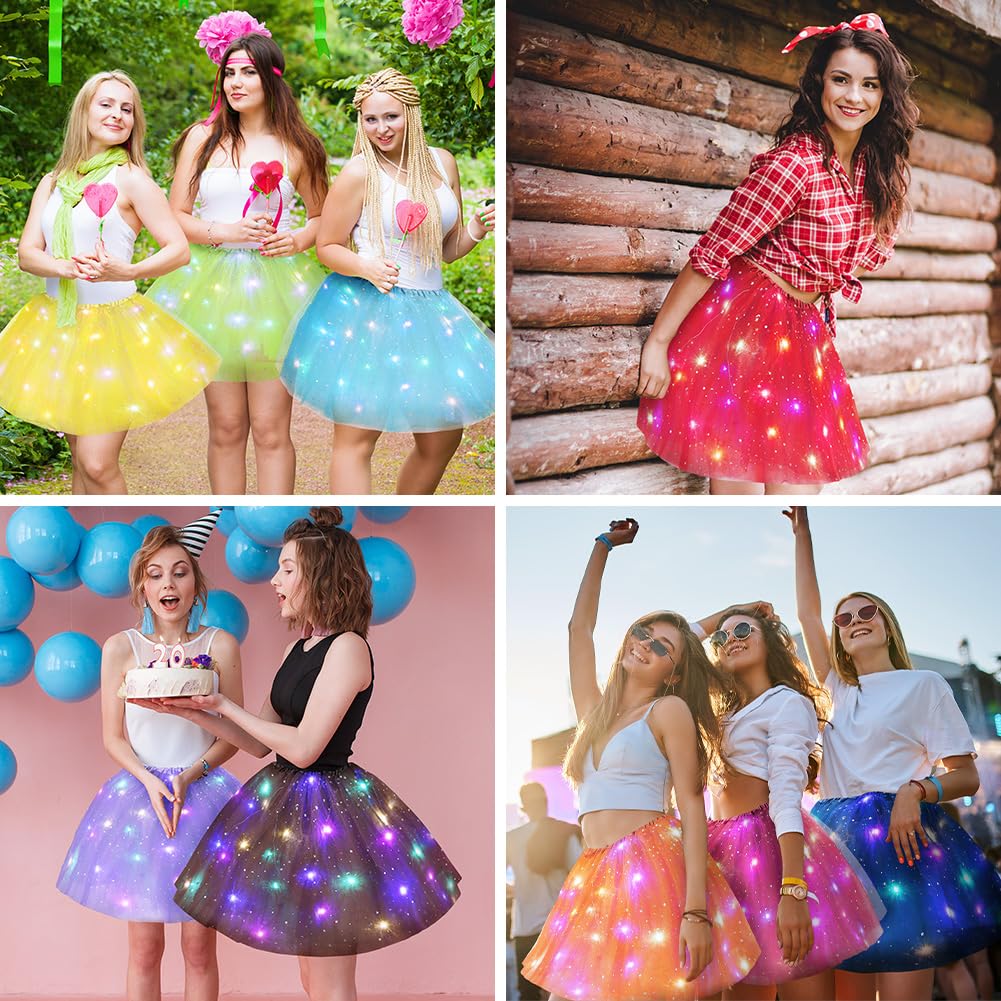 Spódnica z tiulu LED, 3-warstwowe tiulowe spódnice do tańca, świecąca spódnica LED, spódnica tutu na karnawał, Boże Narodzenie, Halloween, ślub