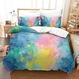 Rainbow-Colored 3D Printedillustrations Quilt Cover Duvet Cover Comforter Covers Bedding Set Microfiber for Childrens and Adults with Pillowcases 3 Pieces with Zipper Closure Twin（173x218cm）