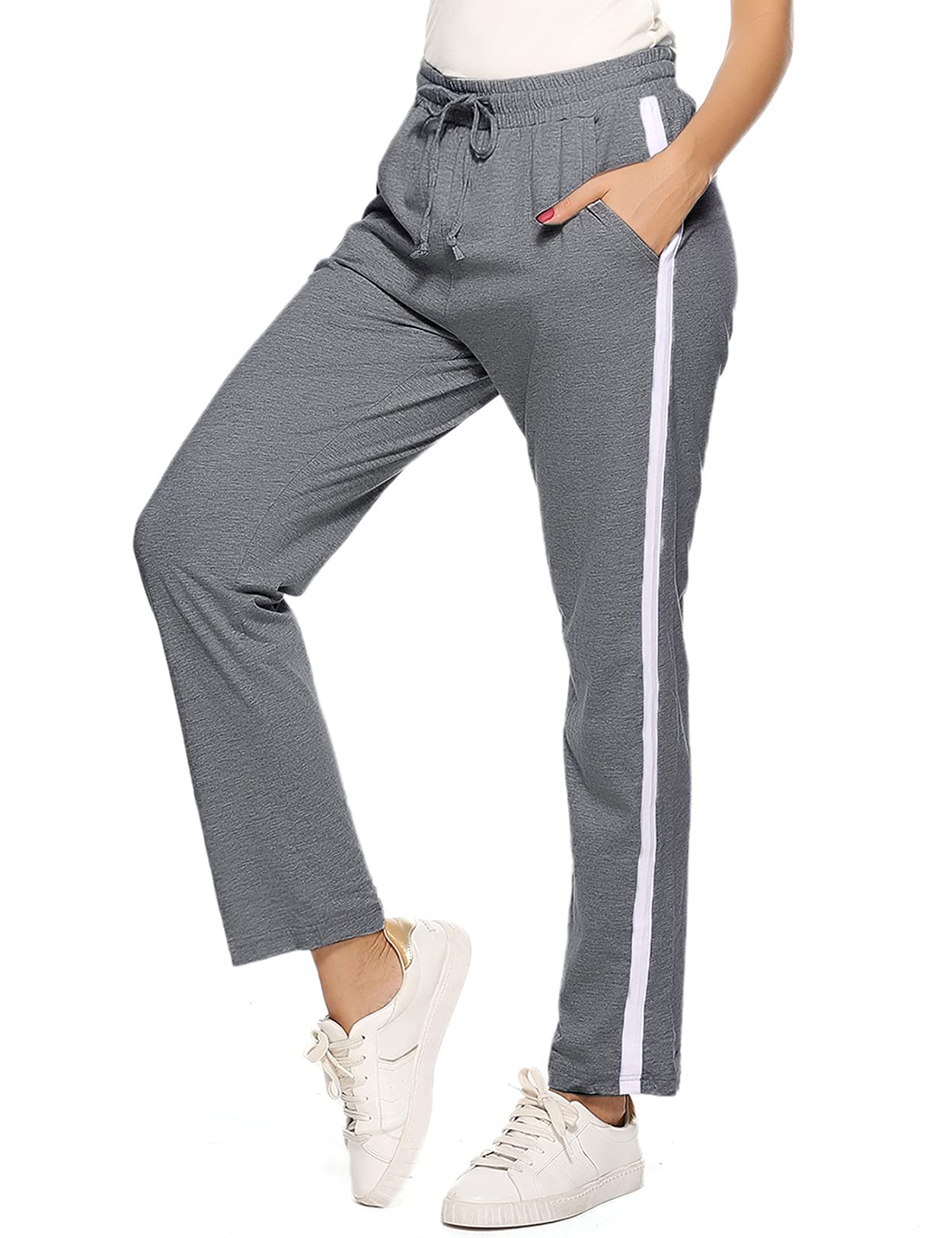 Pantaloni Sportivi Donna in Cotone con Tasche e Coulisse, Pantaloni Jogger Donna Elasticizzati per Allenamento Jogging Fitness