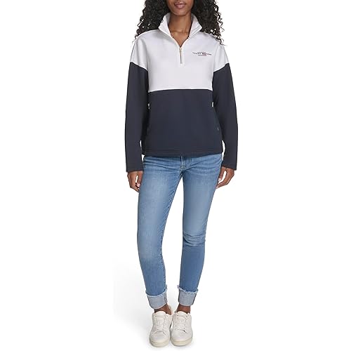 Tommy Hilfiger Women's 1/4 Zip Mockneck Colorblock Fleece Sweatshirt