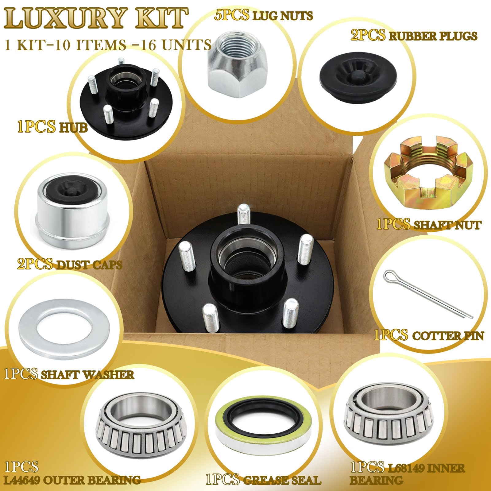 C.E. Smith Trailer Hub Kit - 1-3/8" X 1-1/16" Tapered - 5 X 4-1/2 - Foto 3