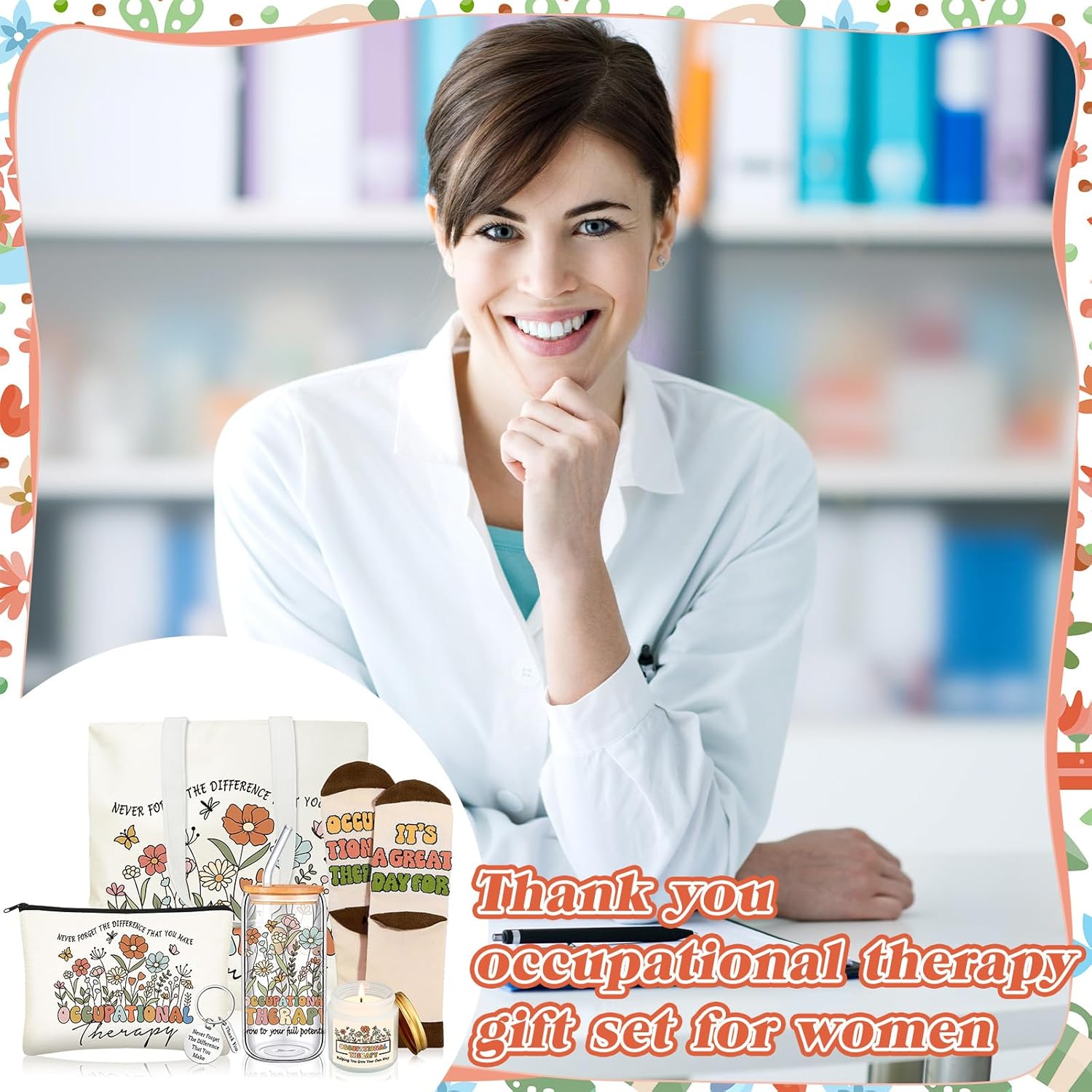 6 Pcs Valentines Occupational Therapy Appreciation Gifts for Women Thank You OT with17 oz Glass Cup Canvas Tote Makeup Bag Valentine's Day Birthday Gifts Set for Occupational Therapist - Image 6