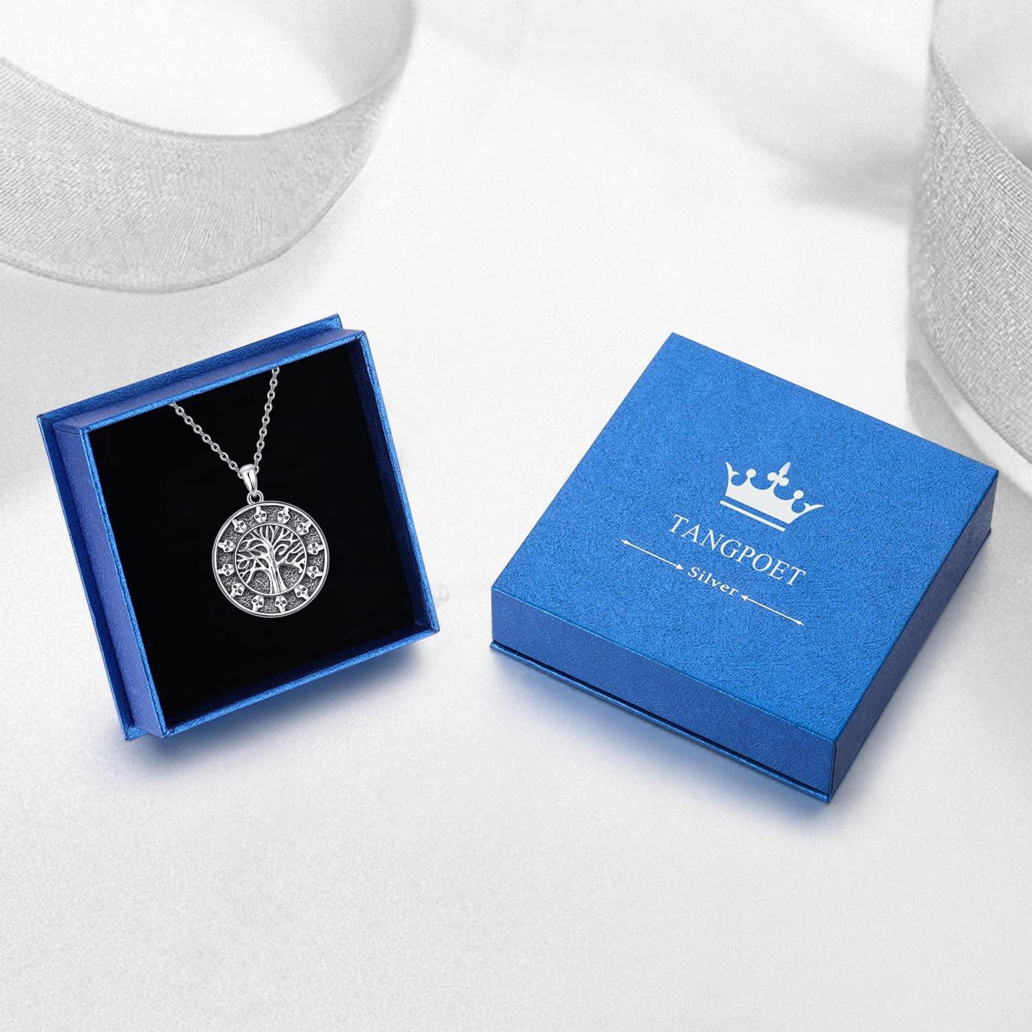 TANGPOET Wikinger Halskette für Herren 925 Sterling Silber Vintage Schwarz Anhänger Viking Necklace Halloween Gotik Schmuck Geschenke für Männer Frauen Familie Freunde