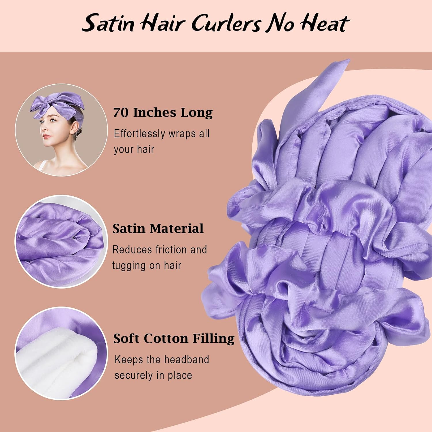 ZILAMPU Satin Heatless Curls Overnight Hair Curler, Heatless Curling Set, 70" No Heat Curls Overnight Curls Headband Hair Curlers to Sleep In, 7 Pcs Hair Curlers No Heat for Women All Hair Types