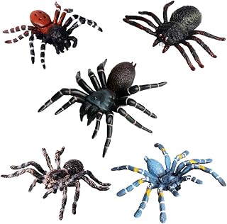 Flormoon Realistic Animal Figures - 5pcs Plastic Halloween Spider Toys for Kids - Use for Science Project, Learning Educational Toys, Birthday Gift, Cake Topper Birthday Party Favour