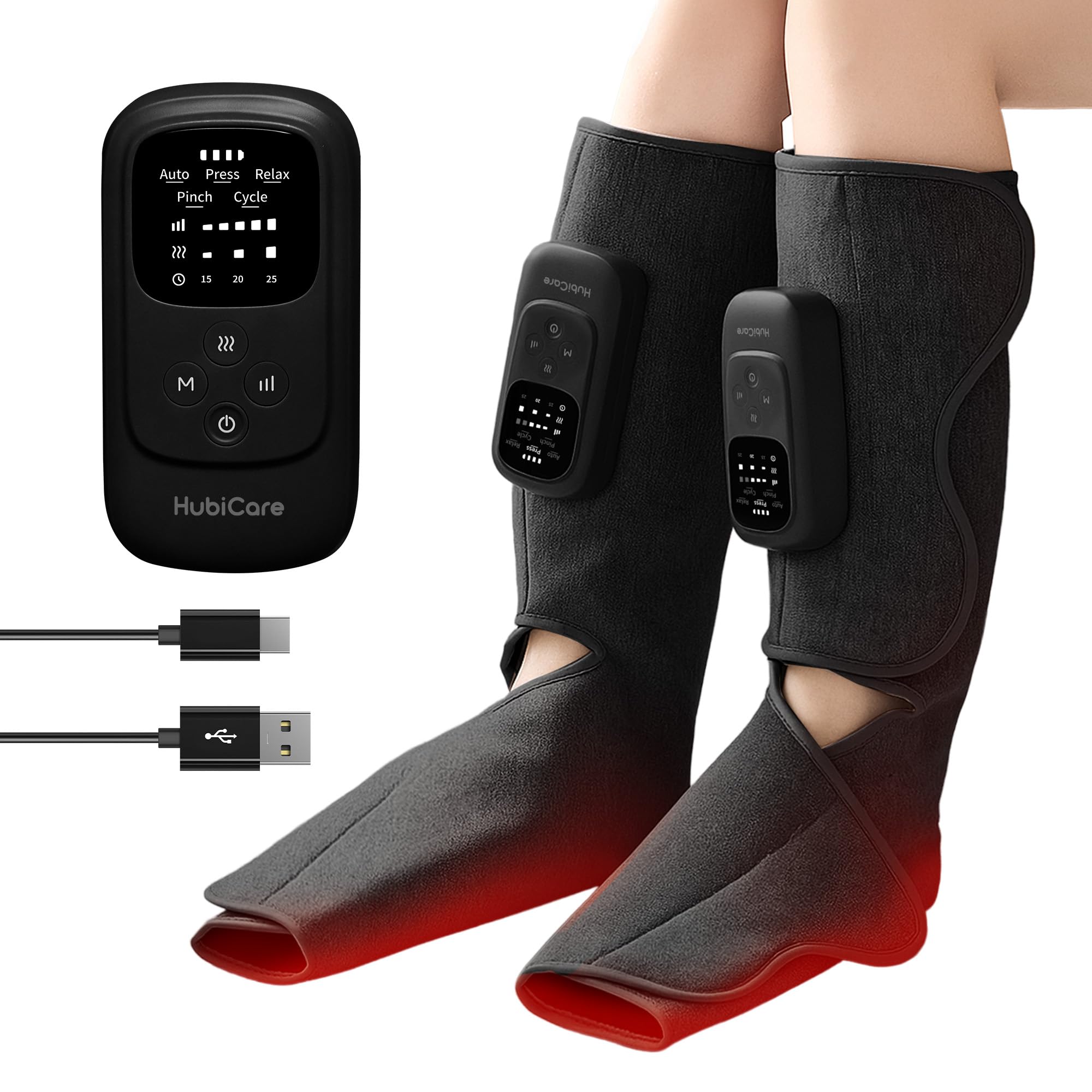 HuBDIC HubiCare - Massaggiatore senza fili per polpacci e piedi, con compressione di calore e aria, per la circolazione e il sollievo dal dolore, 5 modalità con 5 intensità, riduce il gonfiore