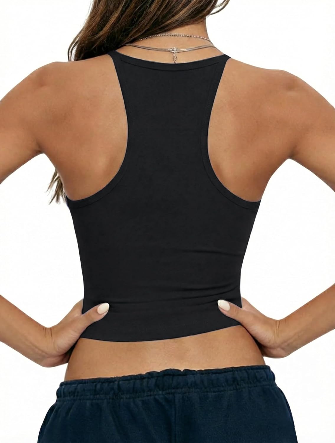 Danysu Double Lined Padded Racerback Stretchy Crop Tank Tops V Neck Slim Fitted Tee Workout Gym Yoga Y2K Going Out Camisole - Image 2