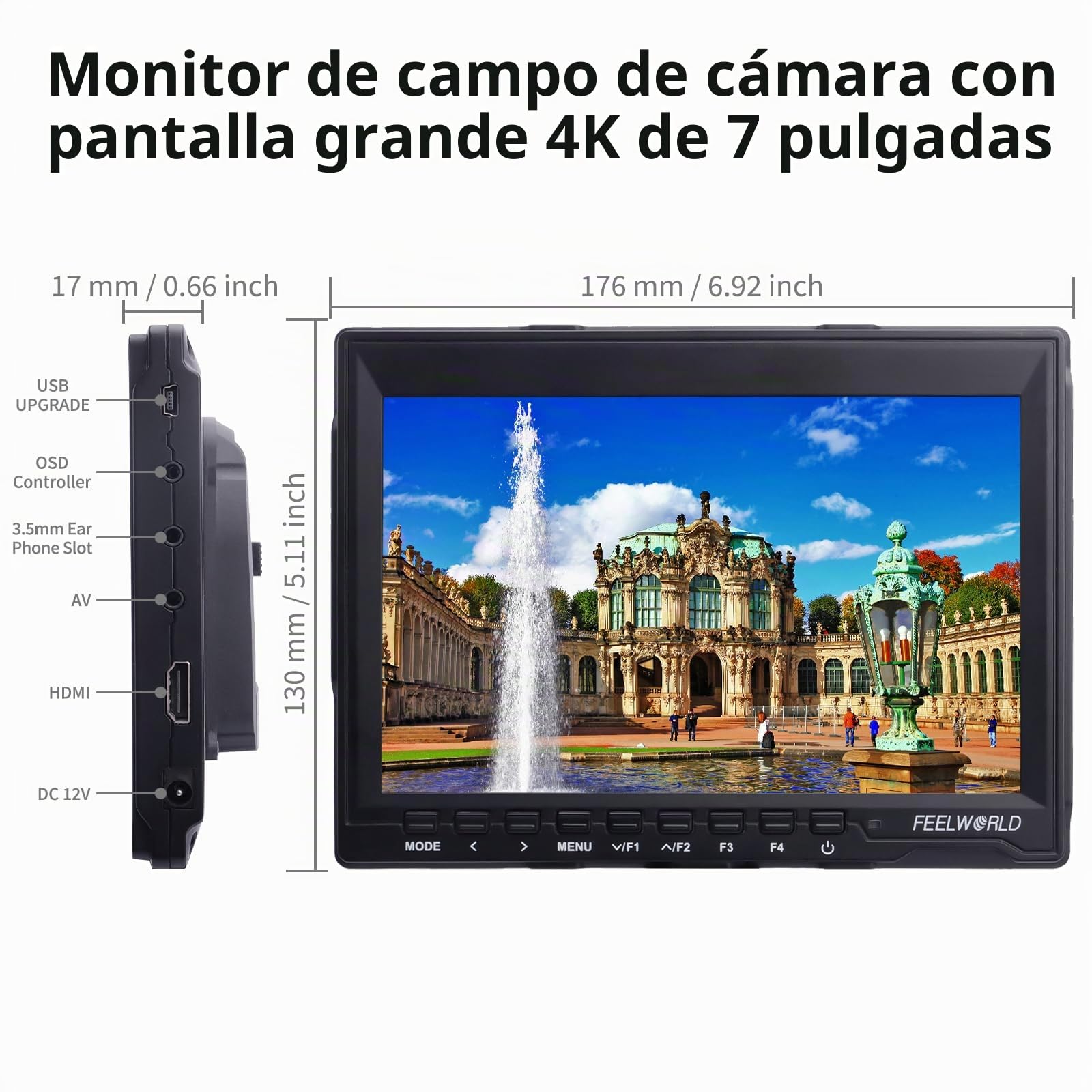 FEELWORLD FW759 7 Pulgadas Monitor de Campo con cámara,Monitor de Campo 1280X800 IPS DSLR con Full HD Enfoque de vídeo 4K HDMI Salida de Entrada 2800mAh Batería Estuche de Almacenamiento