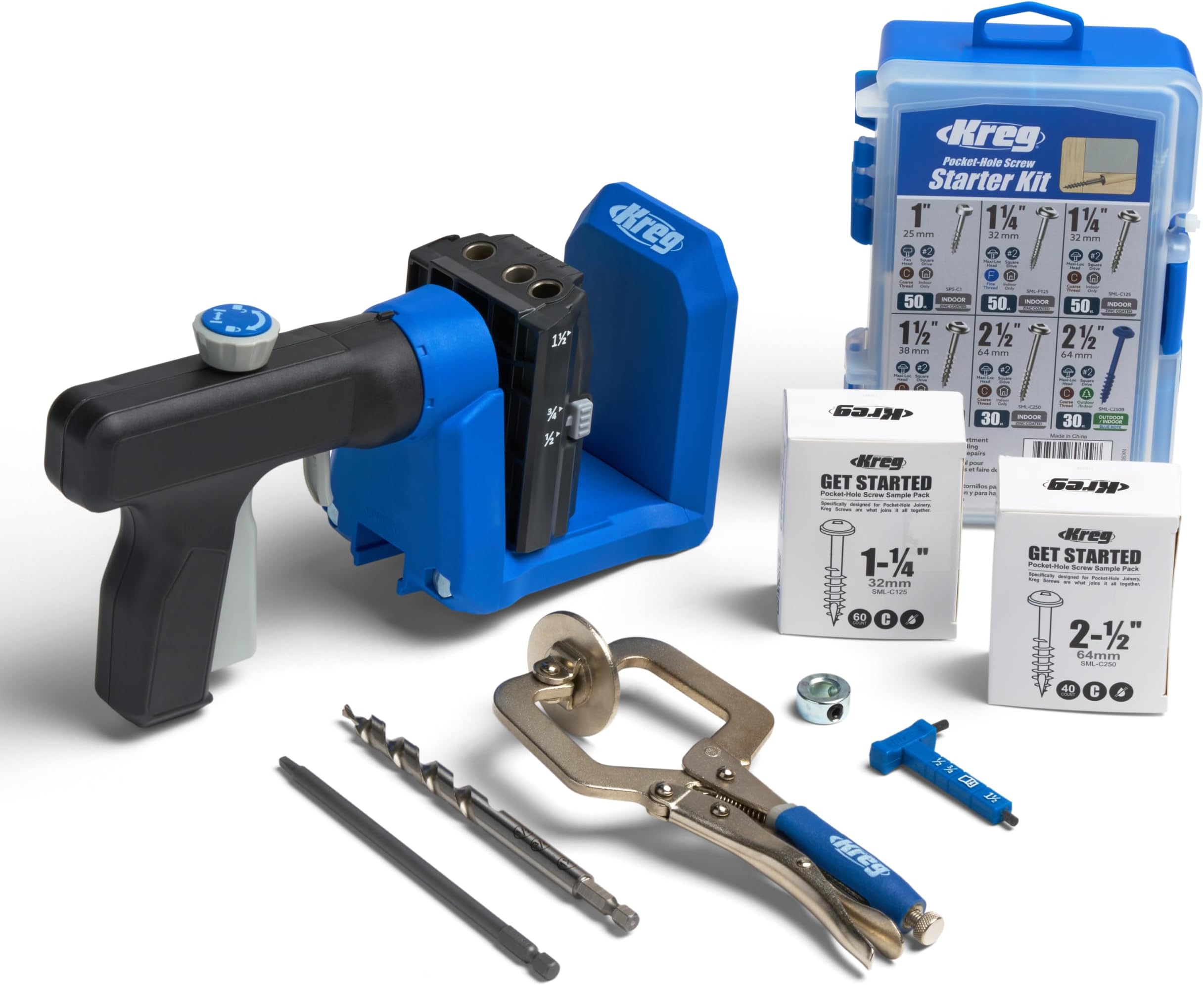 Kreg Pocket-Hole Jig 520PRO with Starter Screw Kit - Easy Clamping & Adjusting - Includes 360-Degree Rotating Handle - with 260 Pocket-Hole Screws - for Materials 1/2" to 1 1/2" Thick