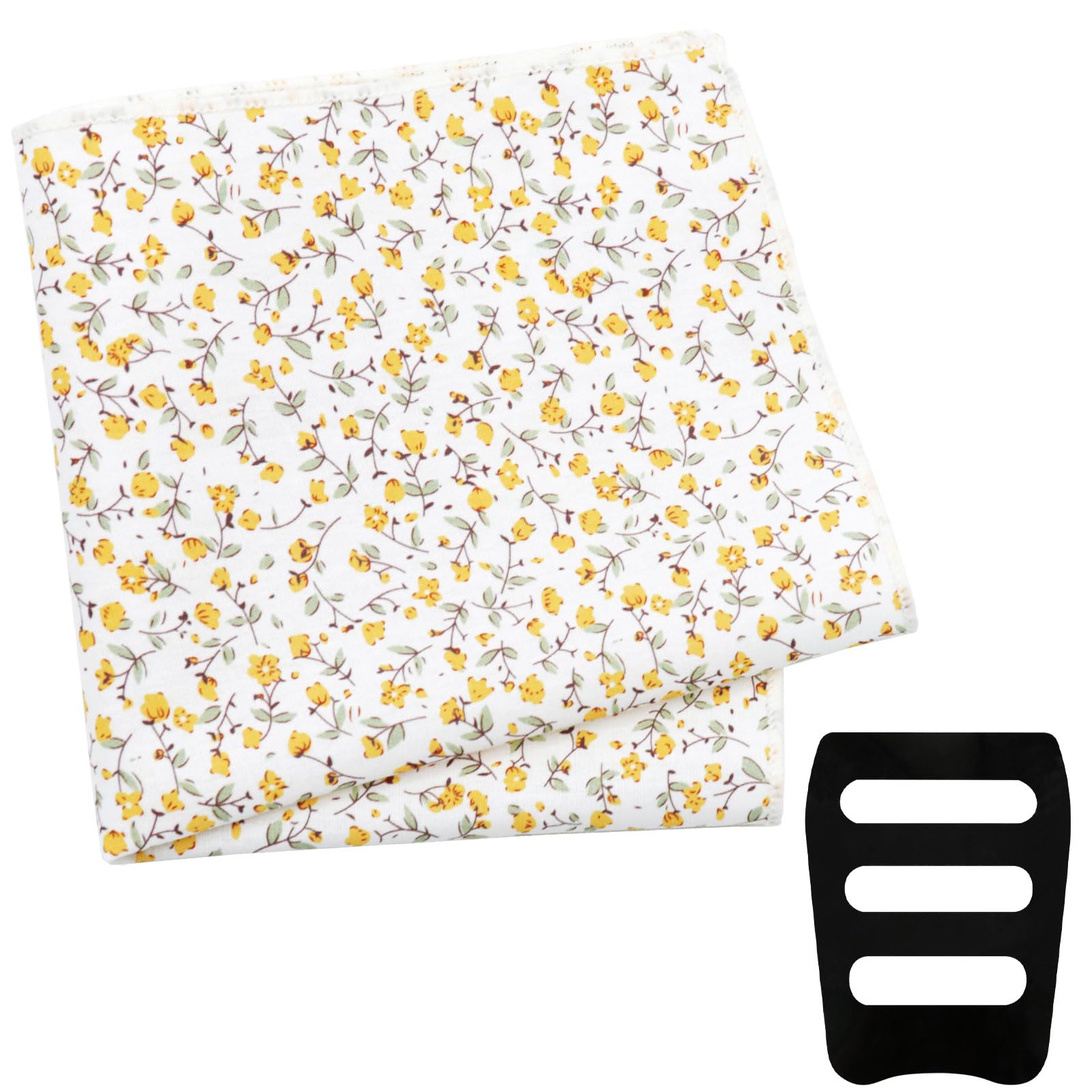 Floral Pocket Squares for Men with Holder Printed Flower Mens Handkerchief Cotton Suit Pocket Hanky for Wedding
