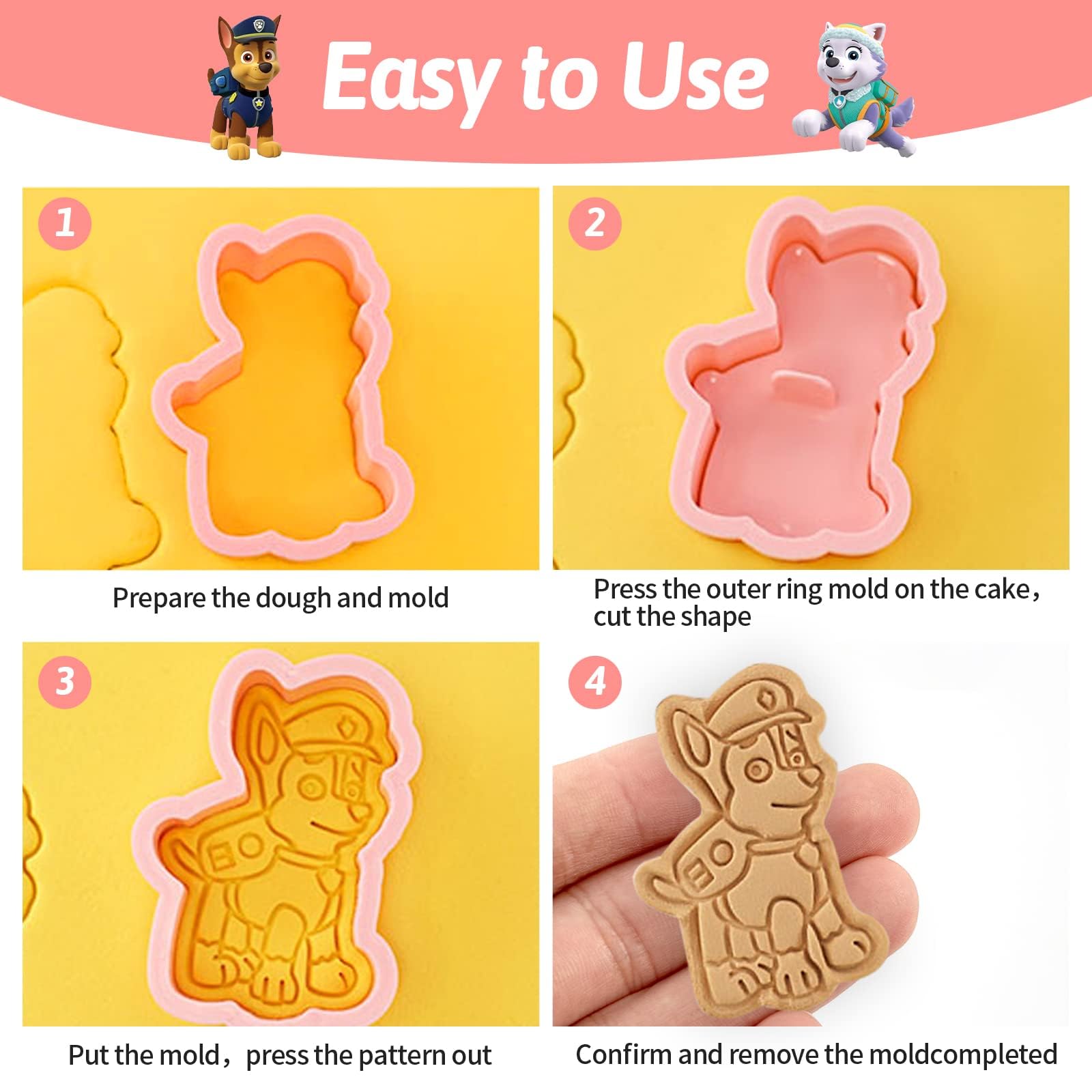 Cookie Cutters Set,6 PCS Animal Cookie Cutters for Kids 3D Paw Dog Mould Plastic Biscuit Fondant Press Plunger Cutters Mould for Kids Cake Pastry - Image 2
