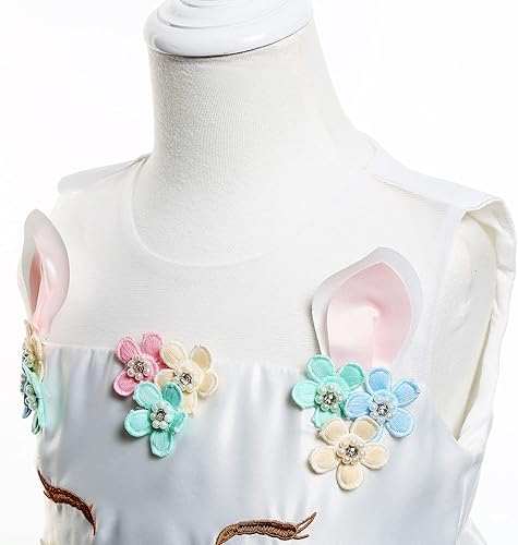Miniatura 10 de Yipkorra Vestido de unicornio para niñas, disfraz de unicornio para concurso, fiesta de princesa, vestido largo de cumpleaños con diadema y collar