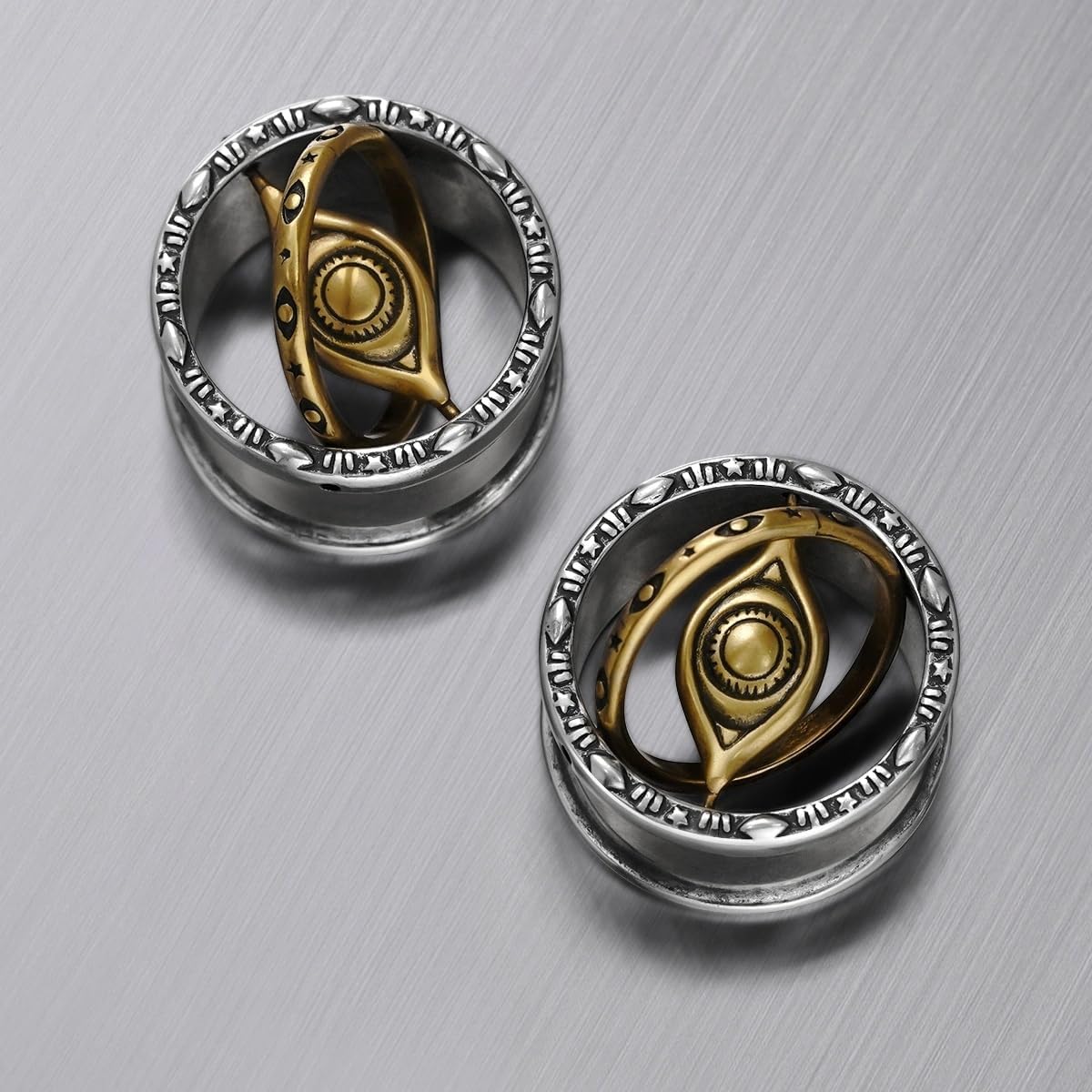 PUNKYOUTH Celestial Eye Double Flare Ear Tunnels – Astrological Orbit Plugs with Gothic Symbols, Steampunk Gauge Jewelry for Women Men, 00g–1 inch Stretched Ears