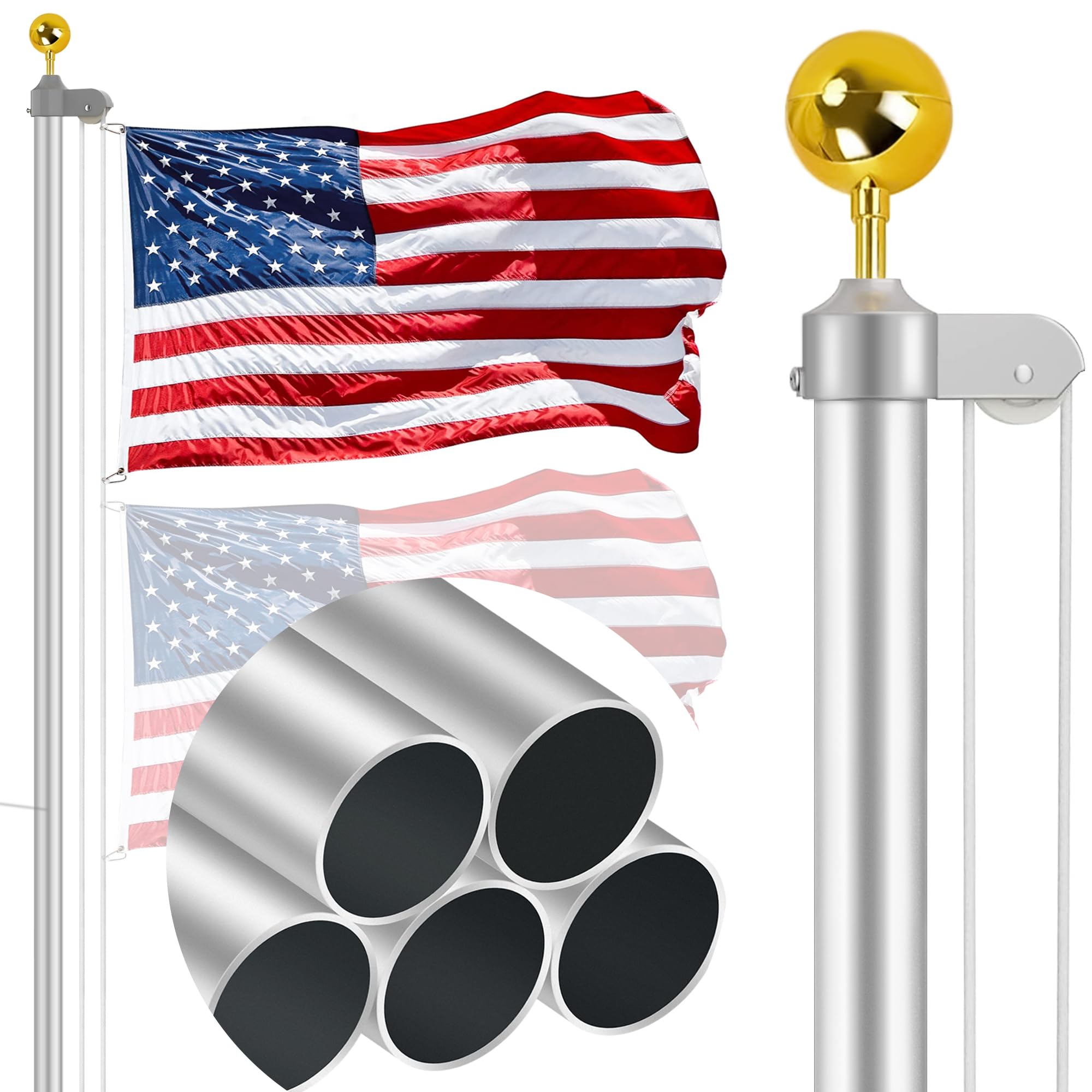 Amazon.com : 16 Ft Flag Poles for Outside House Inground - 13 Gauge ...