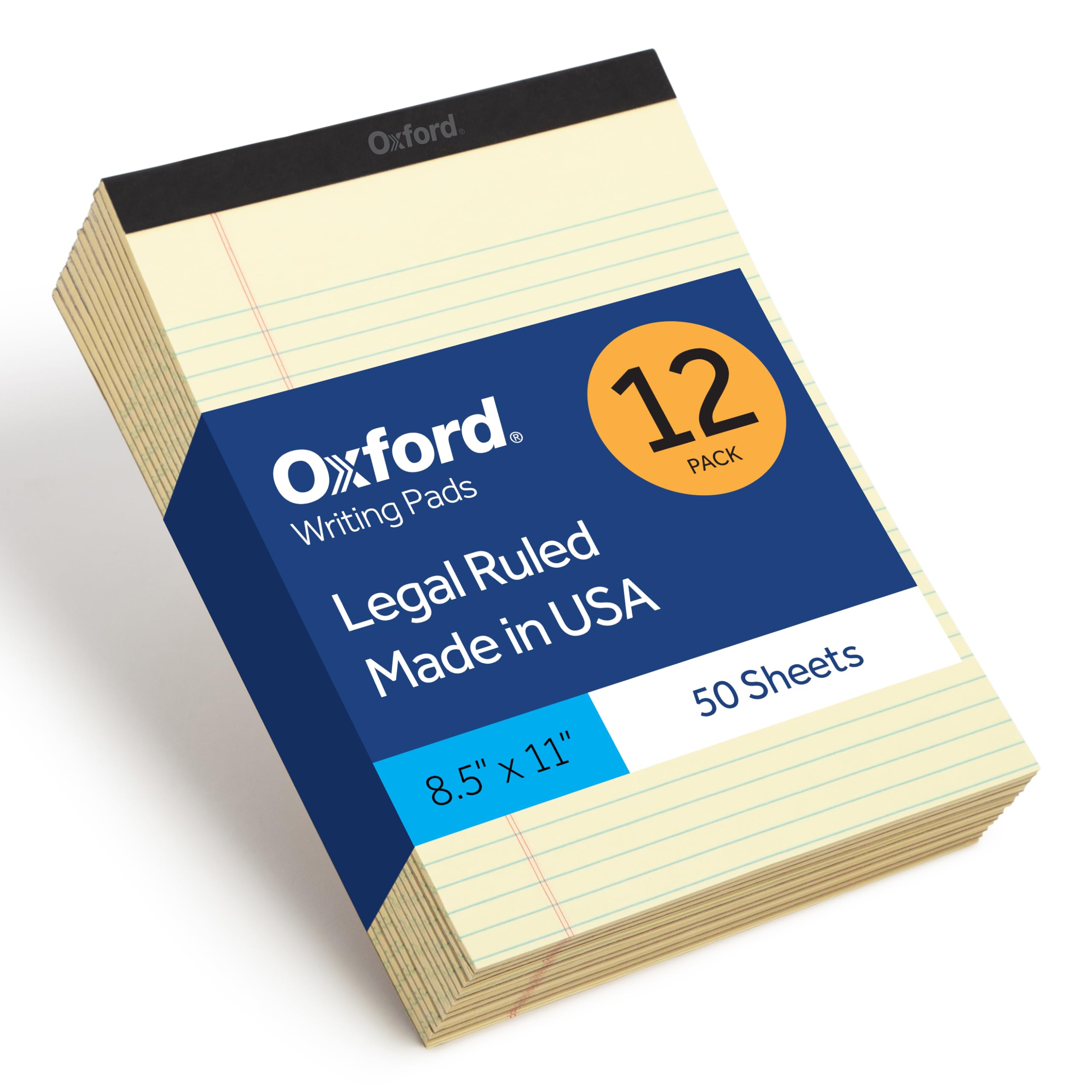 Oxford Legal Pads, 12 Pack, Note Pads, 50 Legal Rule 8.5" x 11" Sheets, Canary Yellow Paper with Firm Back, Professional Legal and Office Notepads