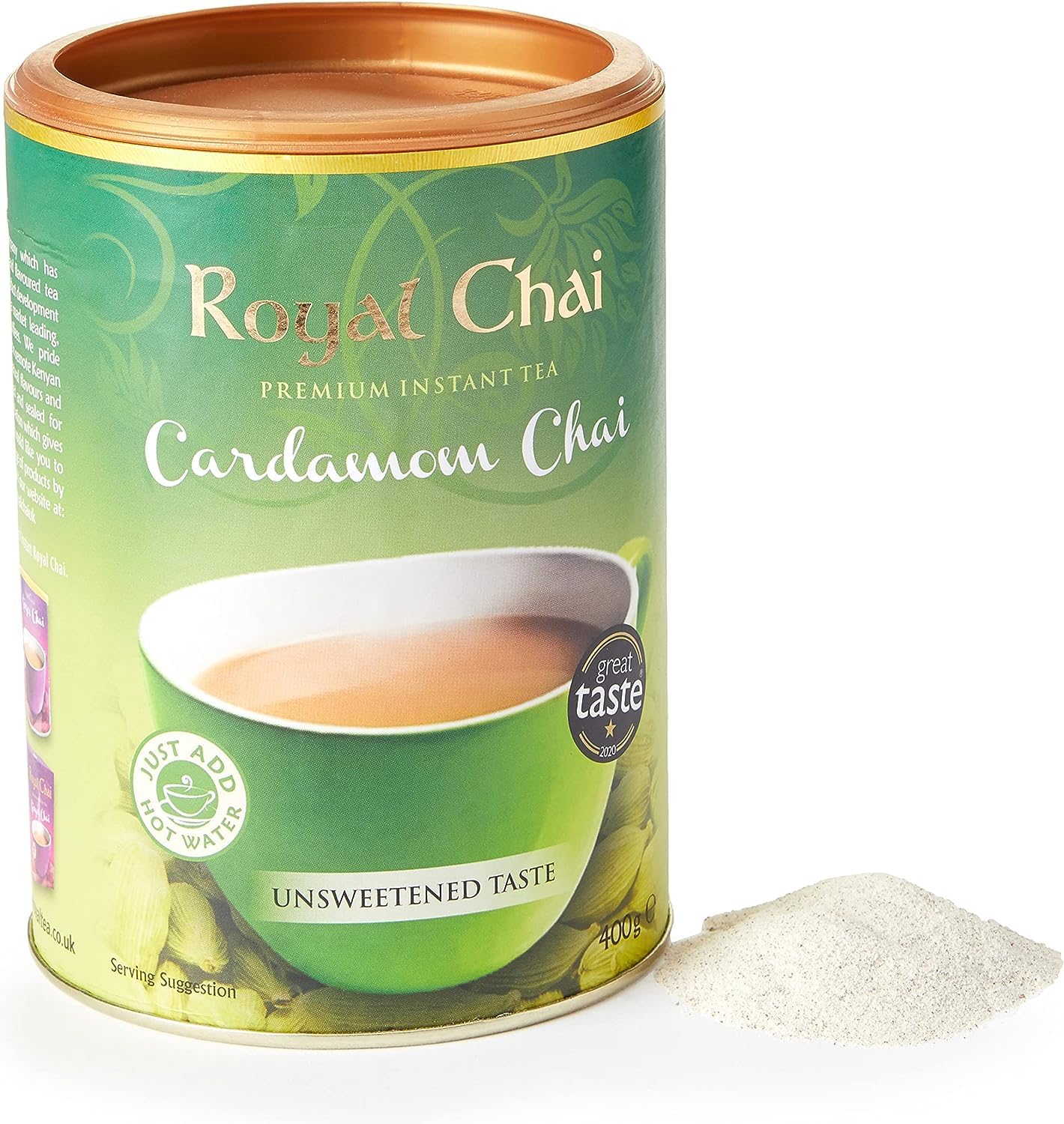 Royal Chai | Cardamom Chai Unsweetened Taste Tub | 6 x 400g Tubs | Premium Instant Chai | 6 Pack Case