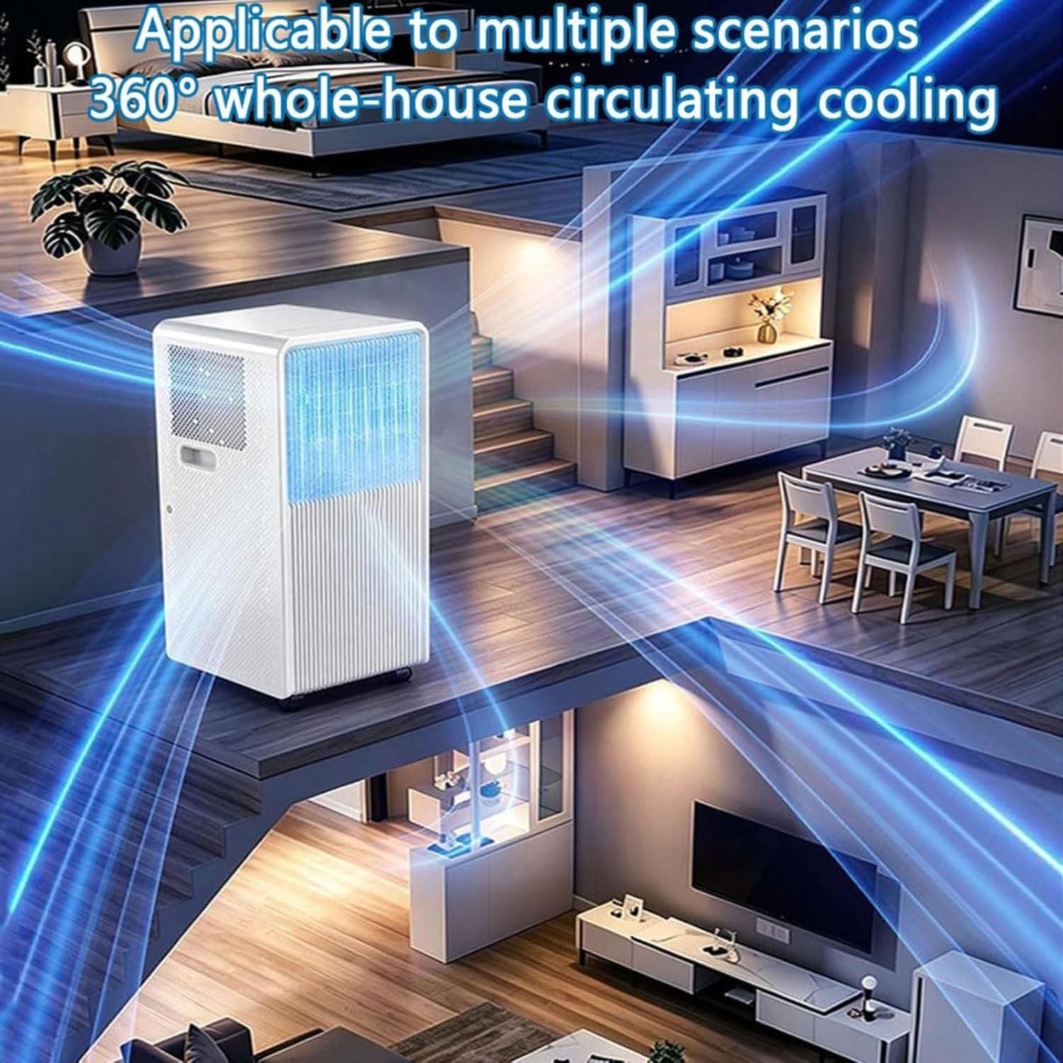 Aire Acondicionado Portátil 8000 BTU Silencioso, 3 en 1 con Enfriamiento, Ventilador y Deshumidificador, Mando a Distancia, Temporizador 24H, Kit de Ventana Inc
