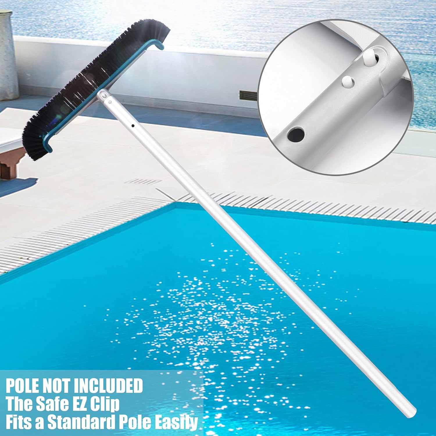 POOLWHALE Premium17.5 Swimming Floor & Wall Pool Brush, Aluminum Back Cleaning Brush Head Designed for Cleans Walls, Tiles & Floors, Nylon Bristles Pool Brush Head with EZ Clips : Everything Else