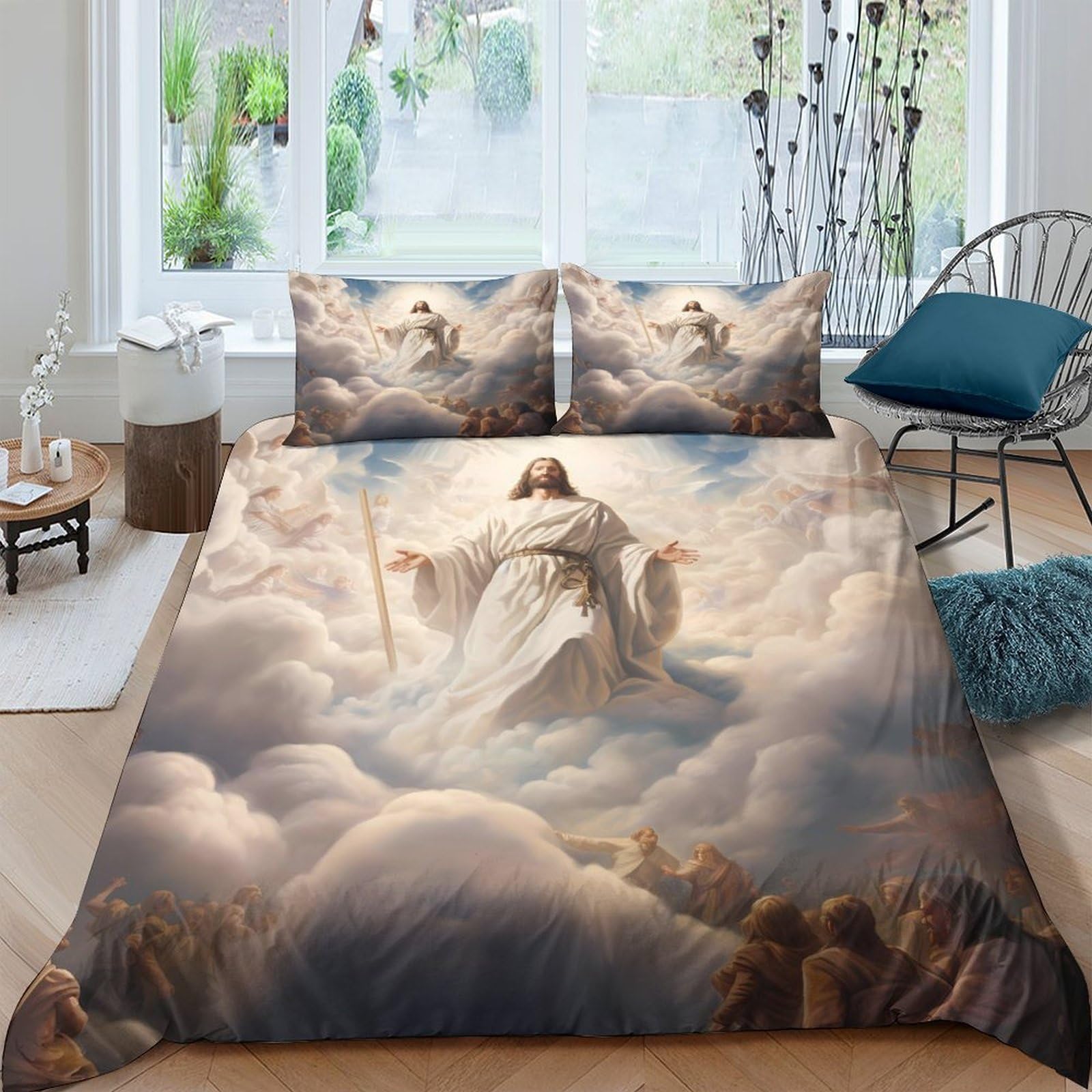 Ctjqhvkz Style-2 3D Printed Angel In Clouds Fitted Sheet Microfiber Soft Bed Cover Heavenly Scene Bedroom Decor Mattress Protection Single（135X200cm）