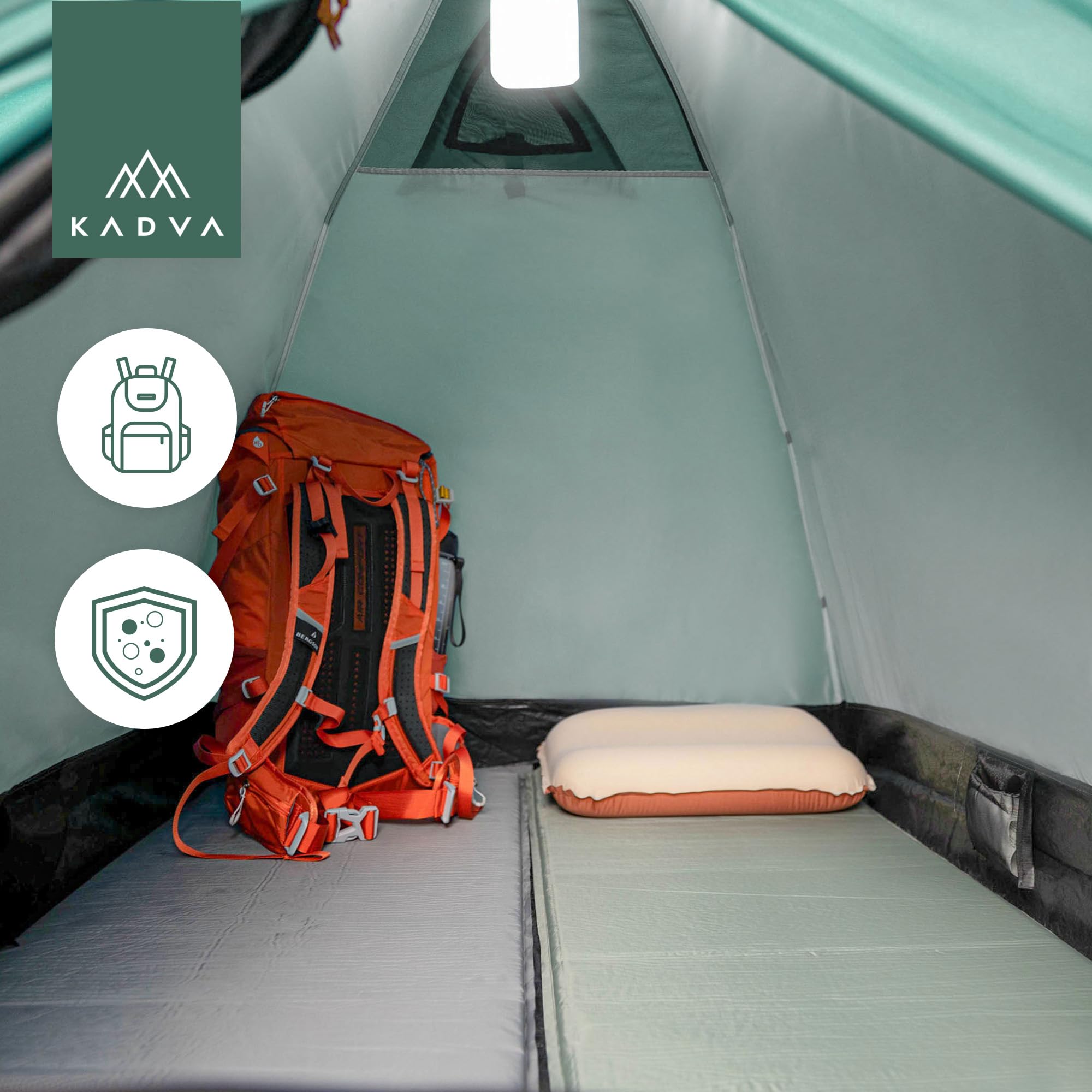 KADVA Tenda da campeggio Festa 2 Tenda 200 x 120 x 105 cm per 2 persone con zanzariera, impermeabile, struttura in fibra di vetro leggera e robusta, ideale per il campeggio e le escursioni