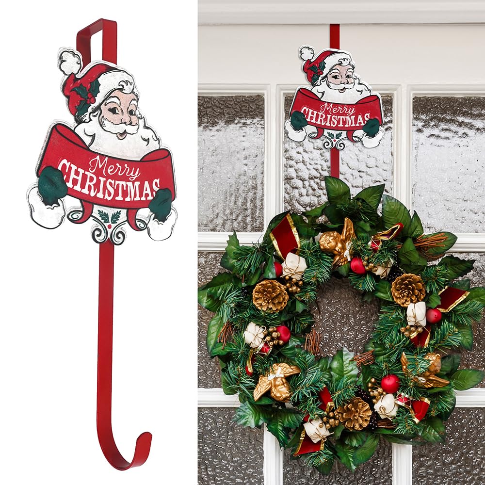 All Chic Christmas Wreath Hanger for Front Door With Santa Hook - Over The Door Decor
