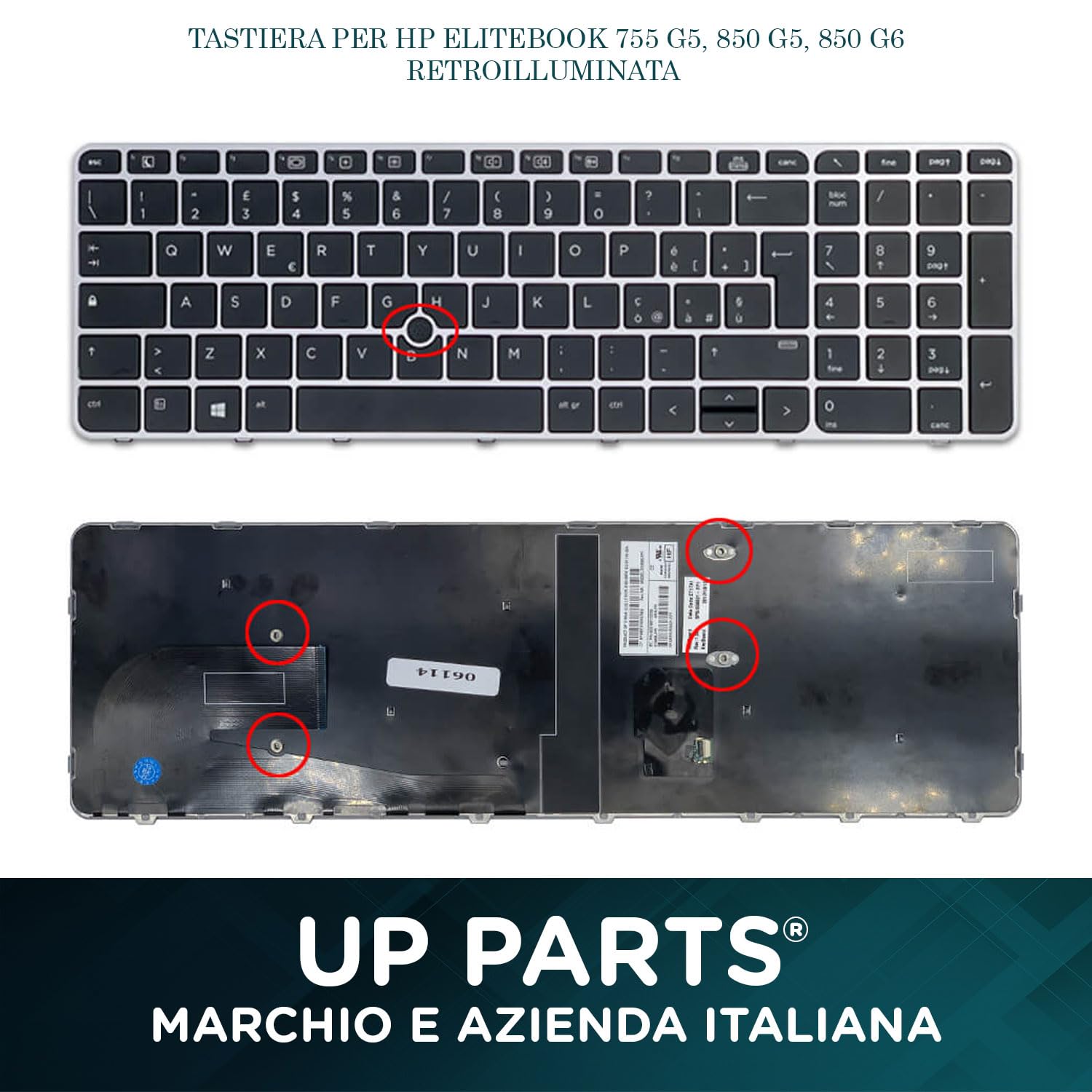 Tastiera Italiana Retroilluminata per HP Elitebook 850 G3 755 G3 850 G4 755 G4 con Track Point Argento
