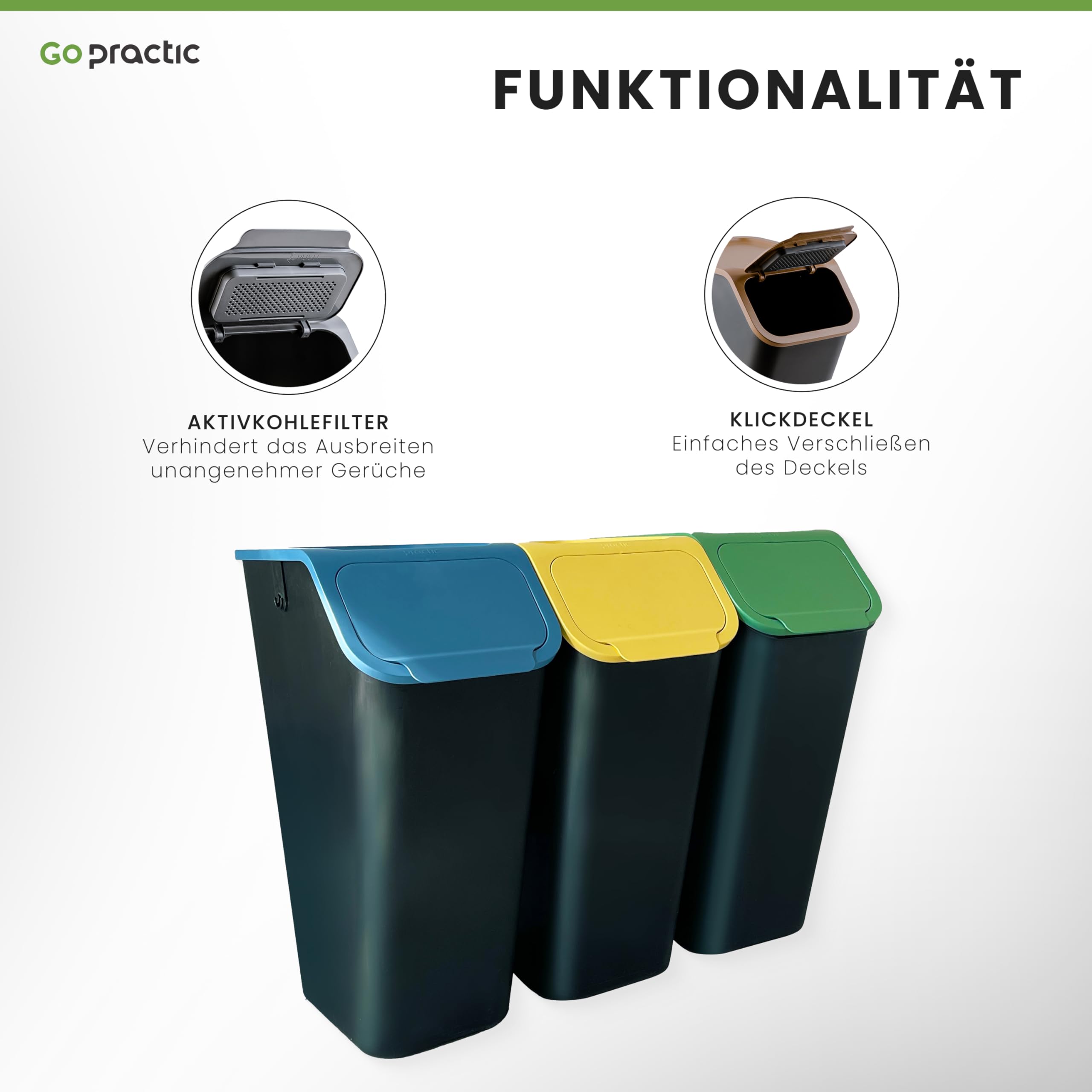 Set 3 Pattumiere Da Cucina 60L Con Coperchio - Impilabili, Con Filtro Antiodore, Per Differenziata - Foto 5