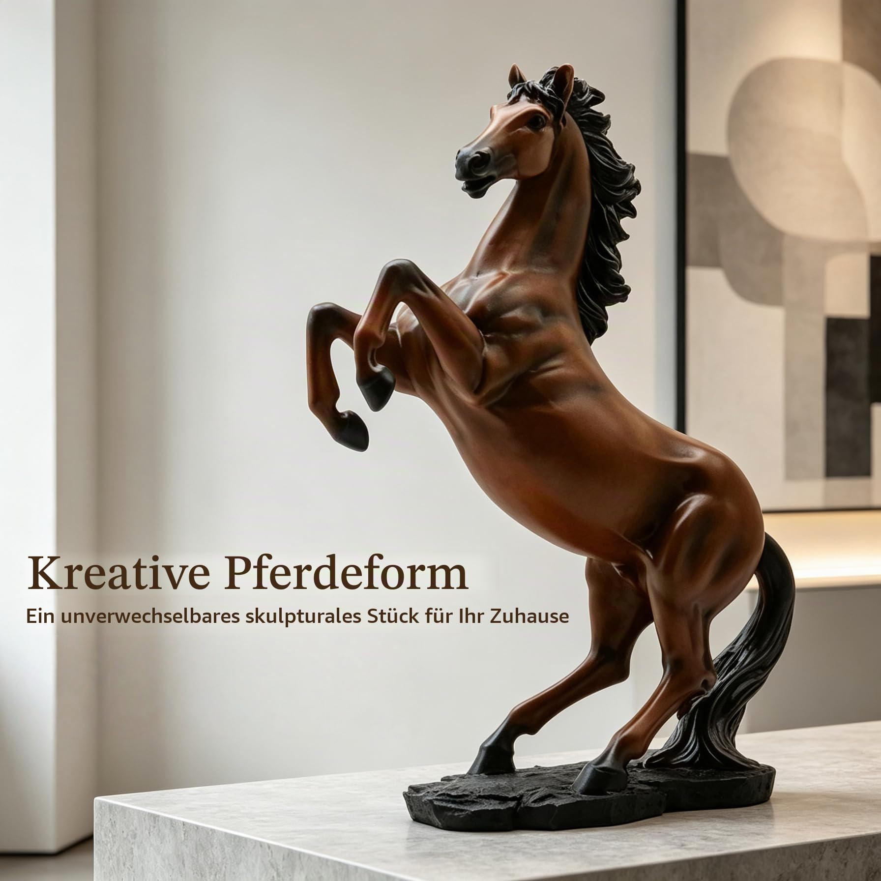 stehende Pferde‑Statue, Harz‑Pferdeskulptur, 36,1 cm hohe Tierfigur für Wohnzimmer, Büro, Bücherregal und Tischdekoration