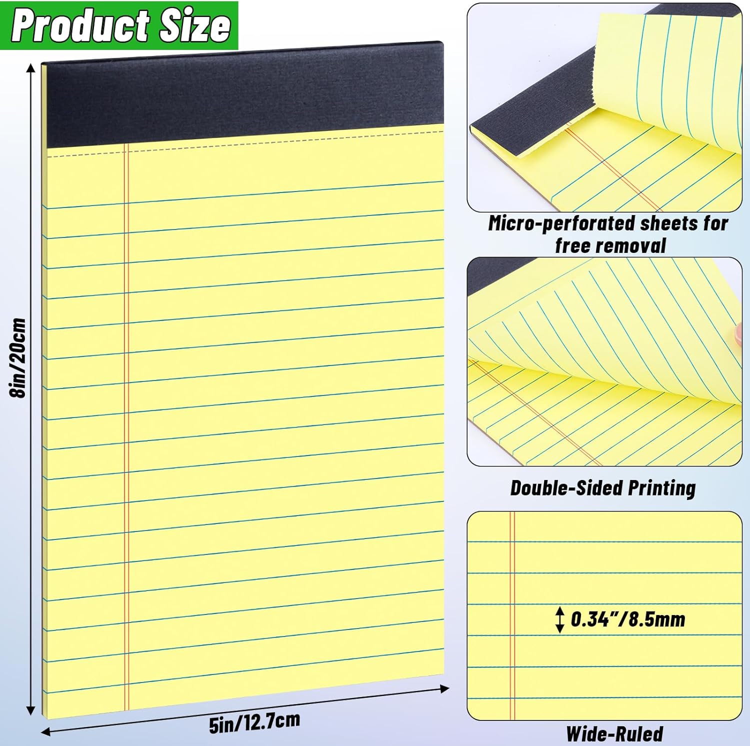 48 Pack Legal Pads Bulk,5 x 8 Inch Yellow Notepad, Note Pads College Ruled Perforated Memo Pad for Work Study Daily Note Taking List, Lined Writing Pads Memo Refills Notepads for Office Home School