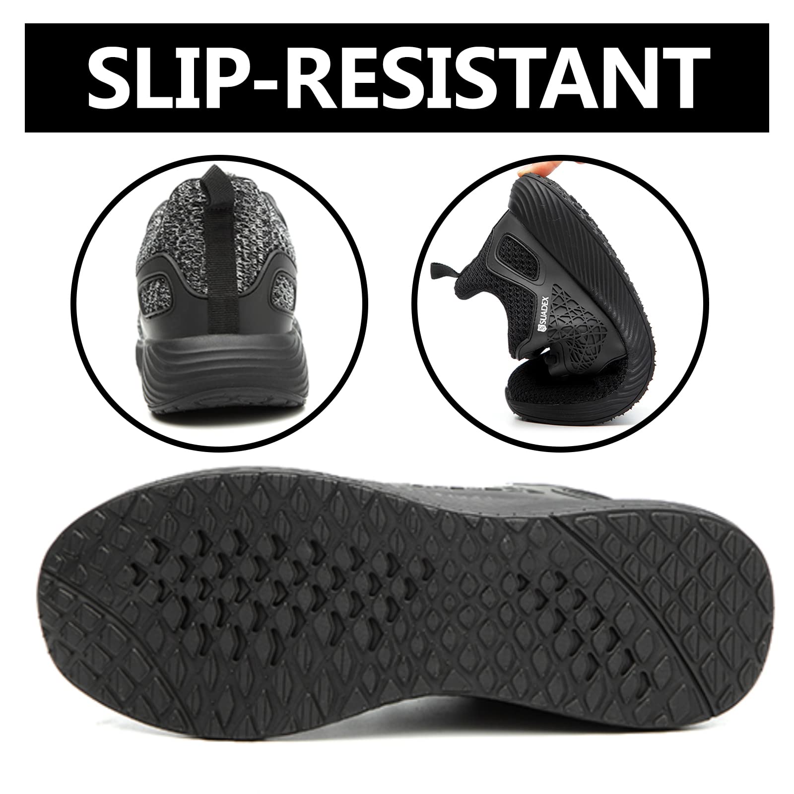SUADEX Steel Toe Sneakers for Men Women Indestructible Work Shoes Lightweight Comfortable Safety Sneakers Slip-Resistant Composite Toe Shoes for Construction