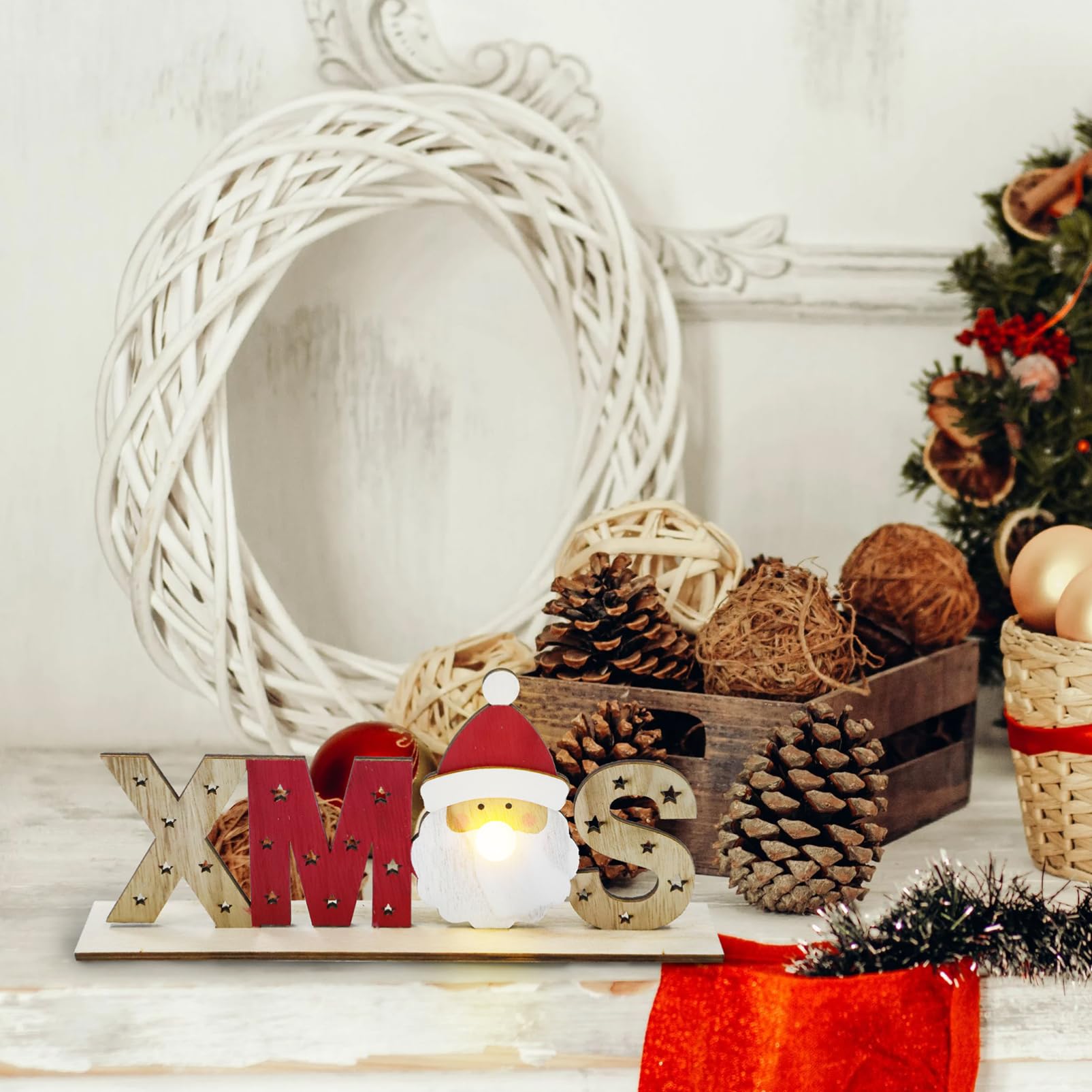 Ciieeo 3 Piezas Adornos decoración Signos rústicos de Navidad centros de Mesa de Navidad lámparas de Mesa emblemas Adorno de Escritorio Brillante Adorno navideño de Madera